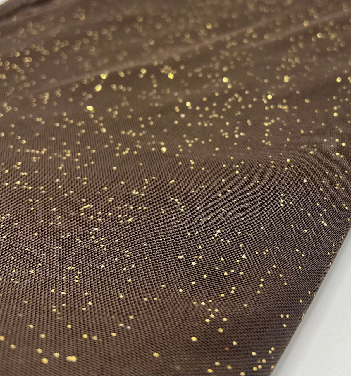 Chocolate Gold Glitter Sparkle Mesh Fabric Stretch