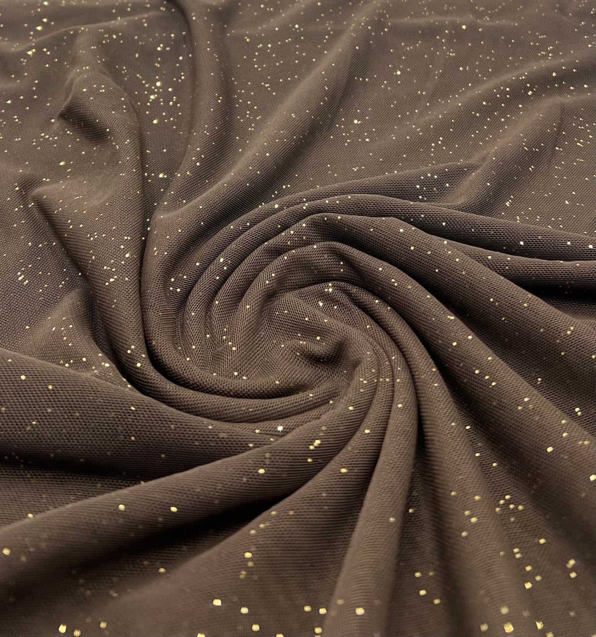 Chocolate Gold Glitter Sparkle Mesh Fabric Stretch
