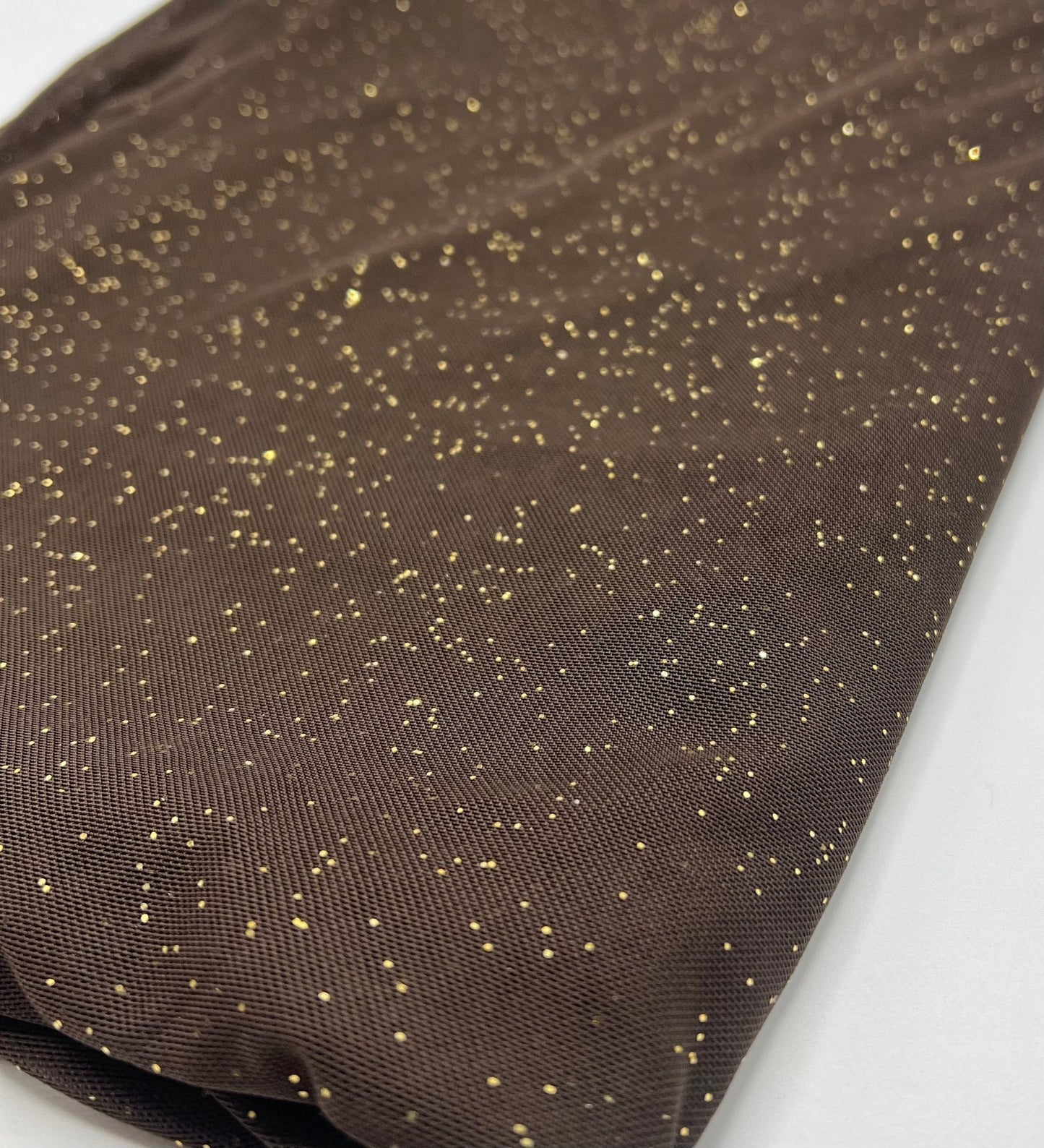 Chocolate Gold Glitter Sparkle Mesh Fabric Stretch