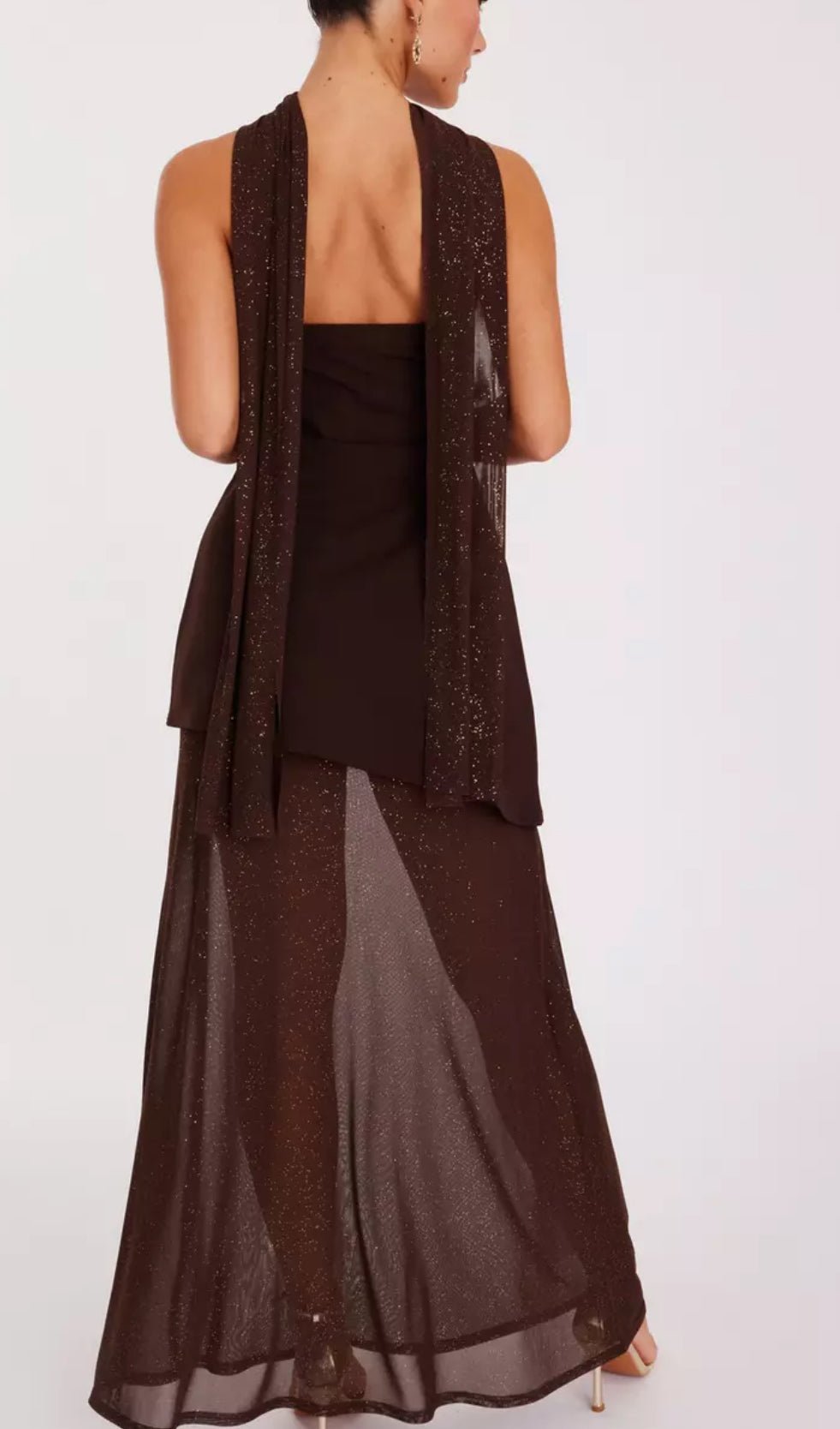 Chocolate Gold Glitter Sparkle Mesh Fabric Stretch