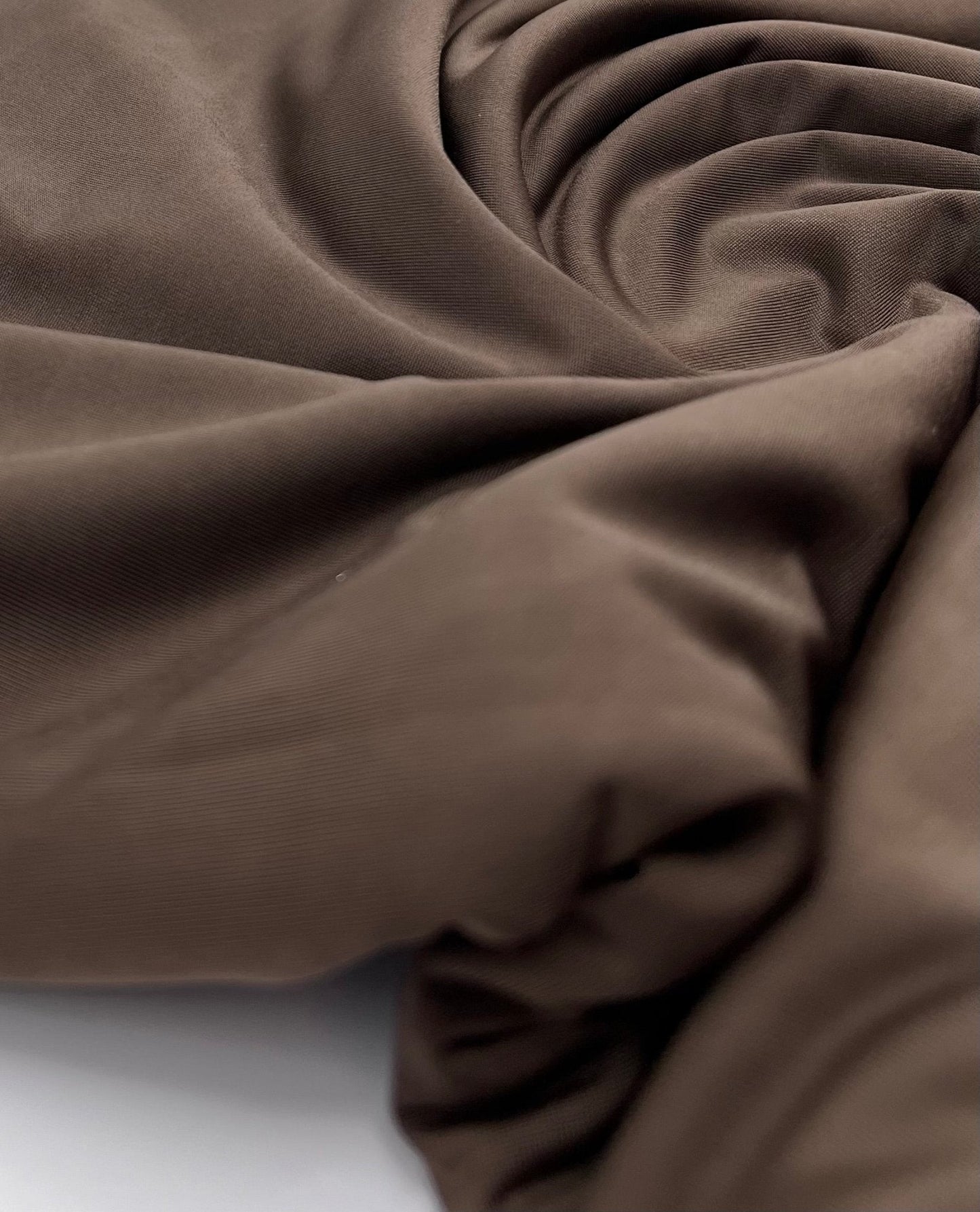 Chocolate Plain Shiny Soft Touch Slinky 4 Way Stretch Fabric
