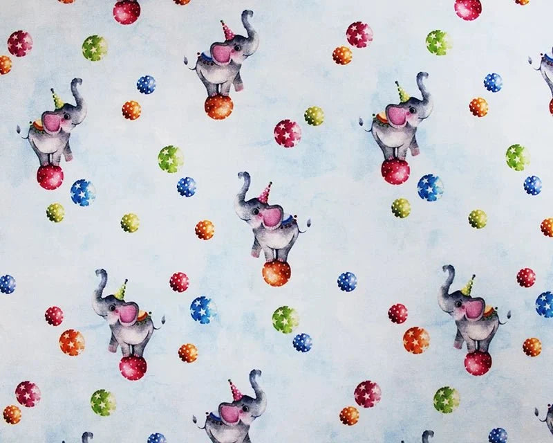Circus Elephants Cotton Stretch Jersey 200 GSM 95/5 Lycra 4 Way Stretch