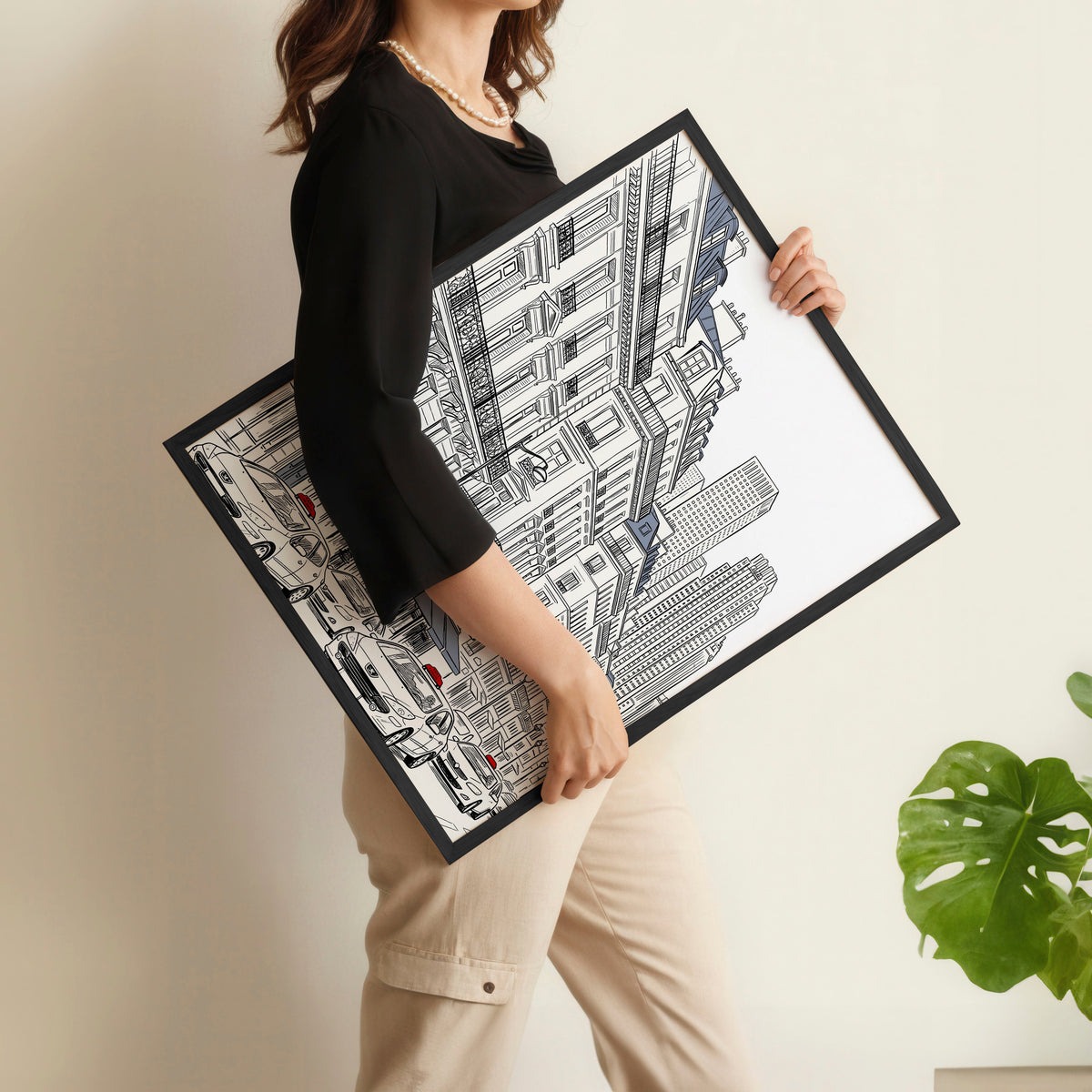 City Wall Art Paris Street Scenes with Eiffel Tower Line Drawing | Set of 2