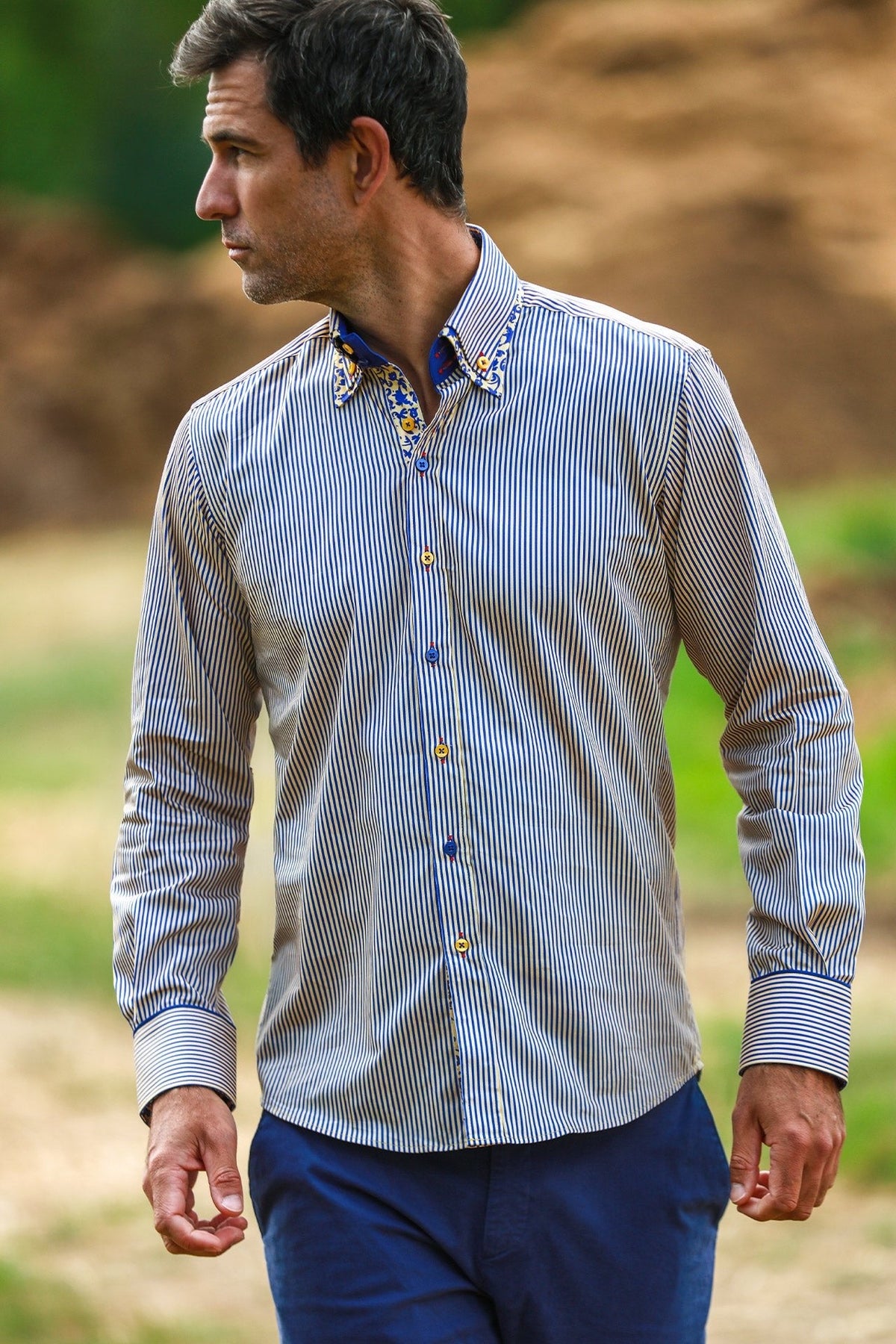 Stripe Double Collar Print Shirt