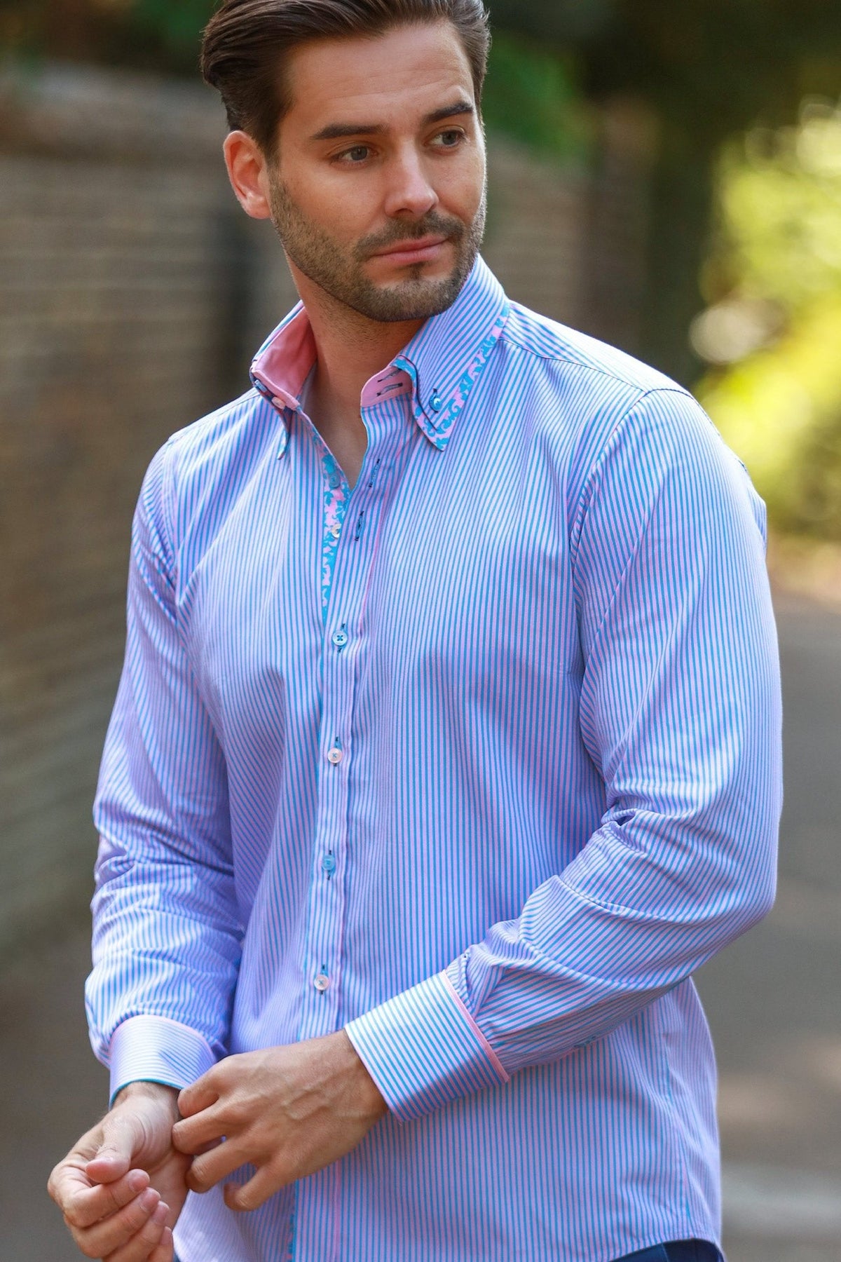 Stripe Double Collar Print Shirt