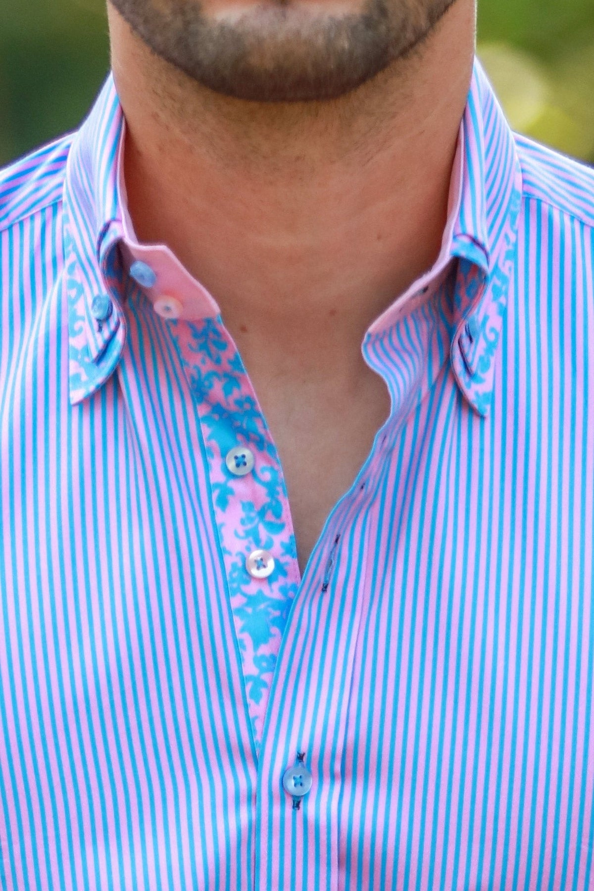 Stripe Double Collar Print Shirt