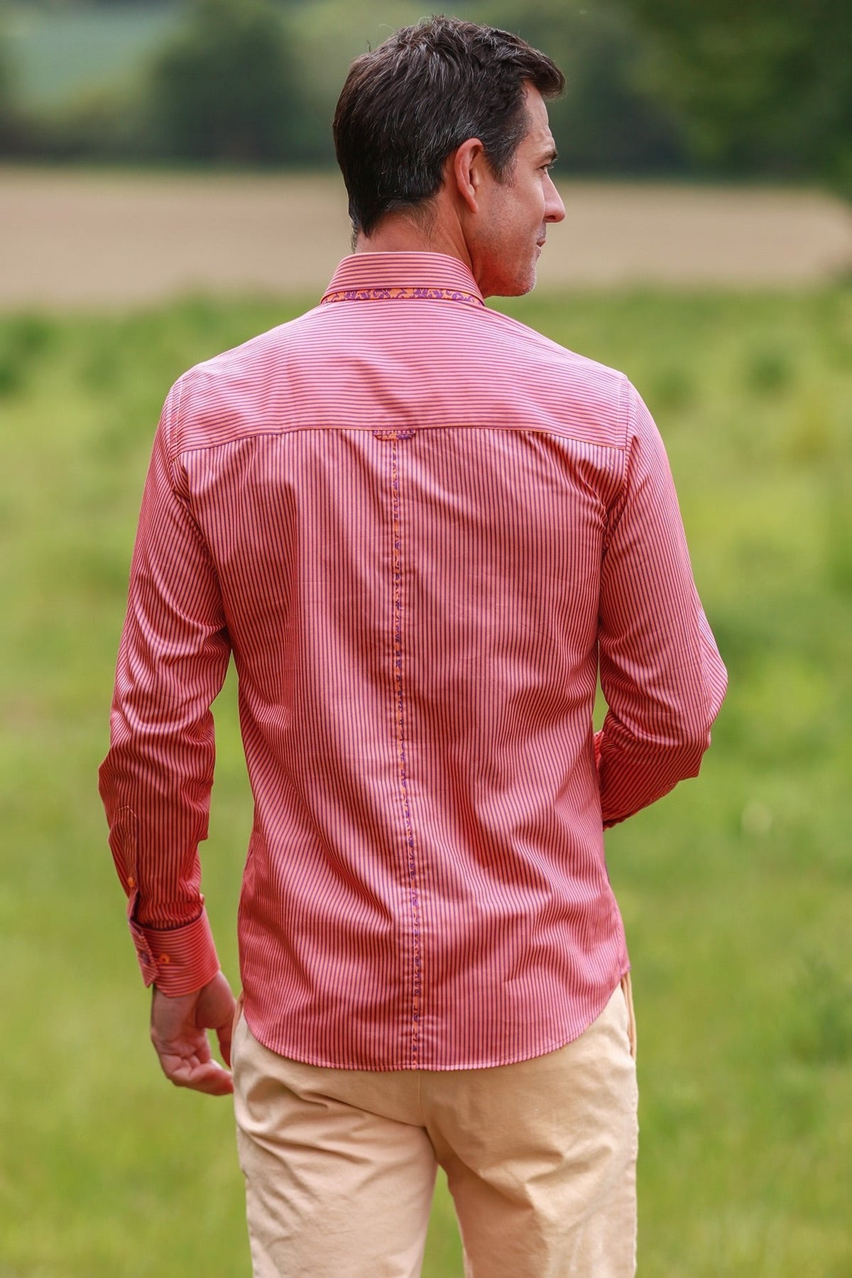 Stripe Double Collar Print Shirt