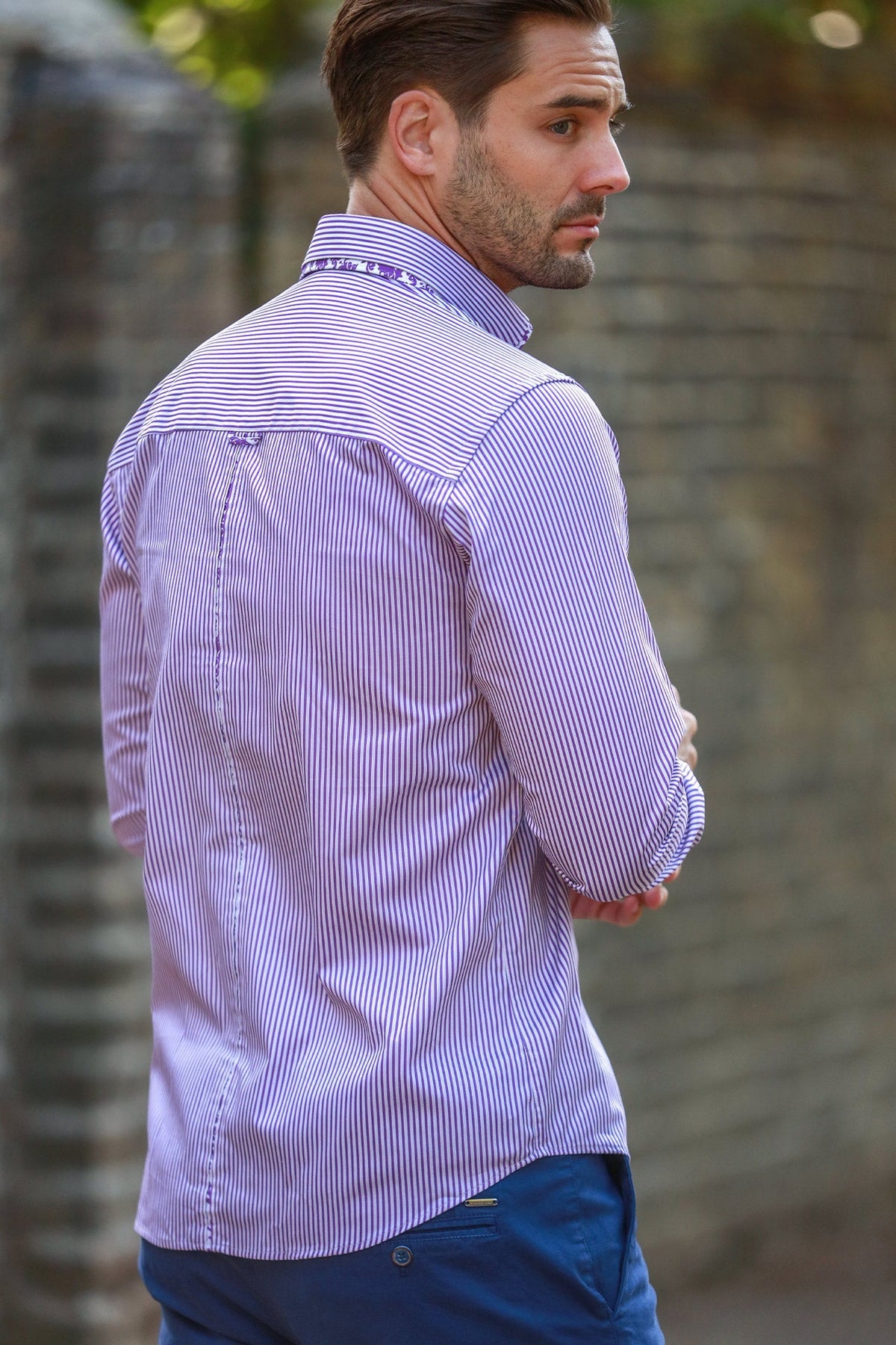 Stripe Double Collar Print Shirt