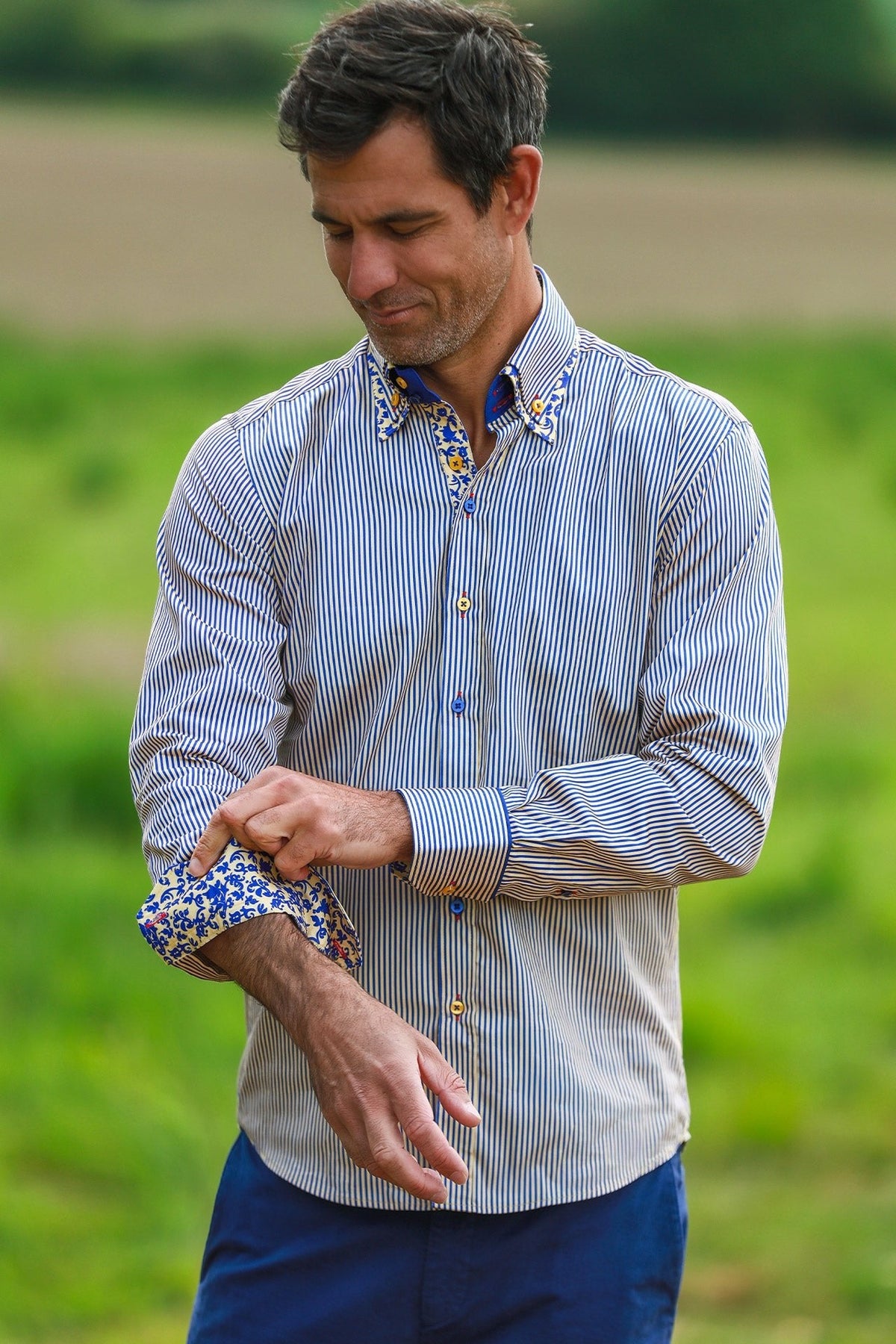 Stripe Double Collar Print Shirt