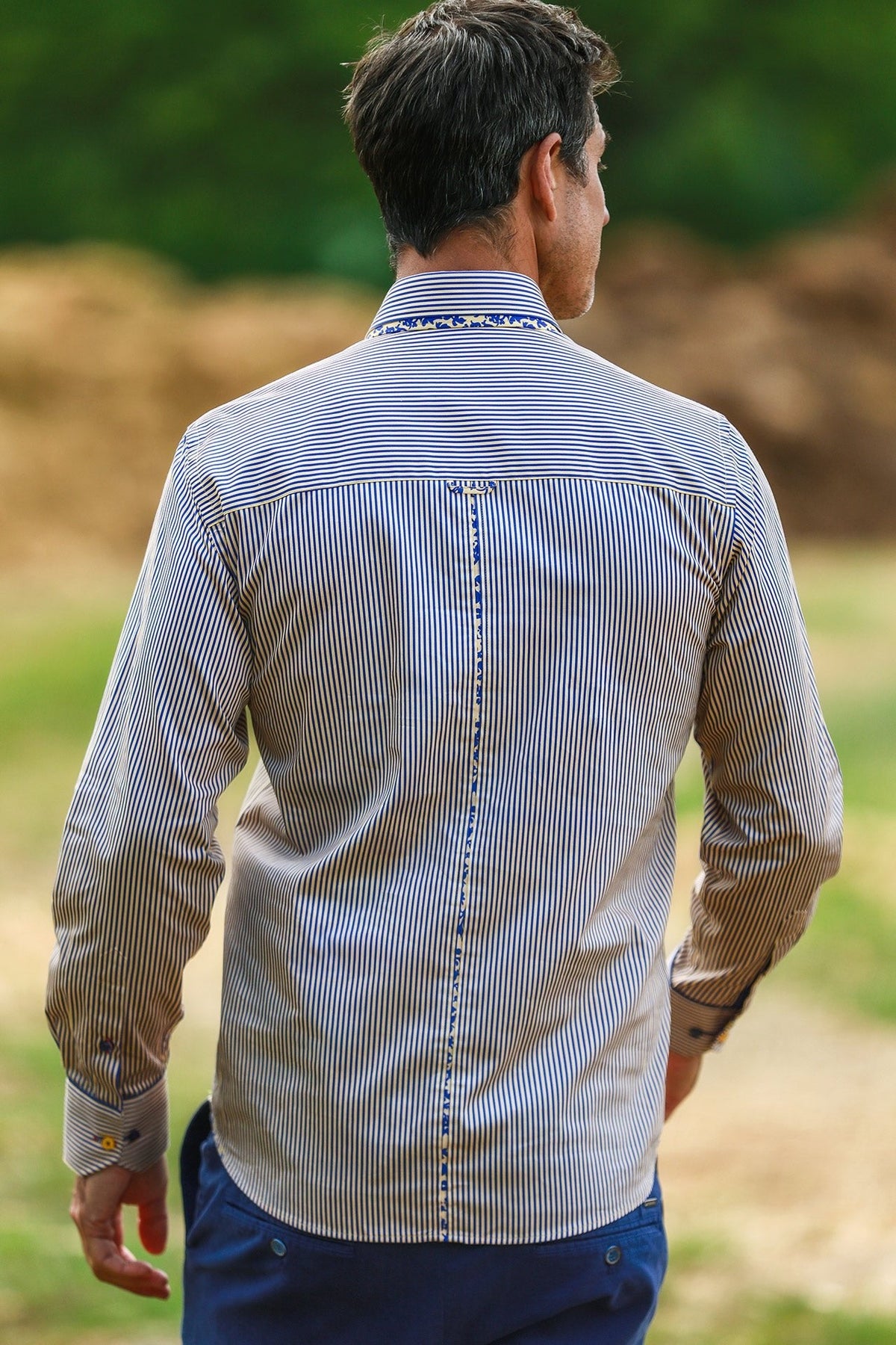 Stripe Double Collar Print Shirt