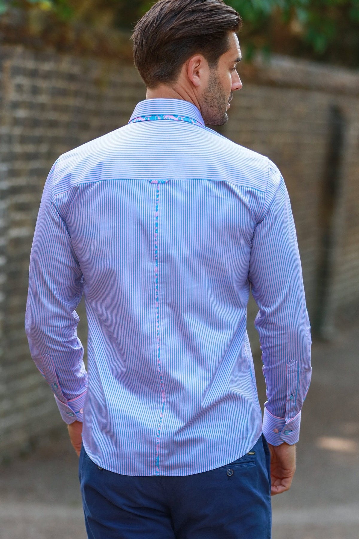 Stripe Double Collar Print Shirt