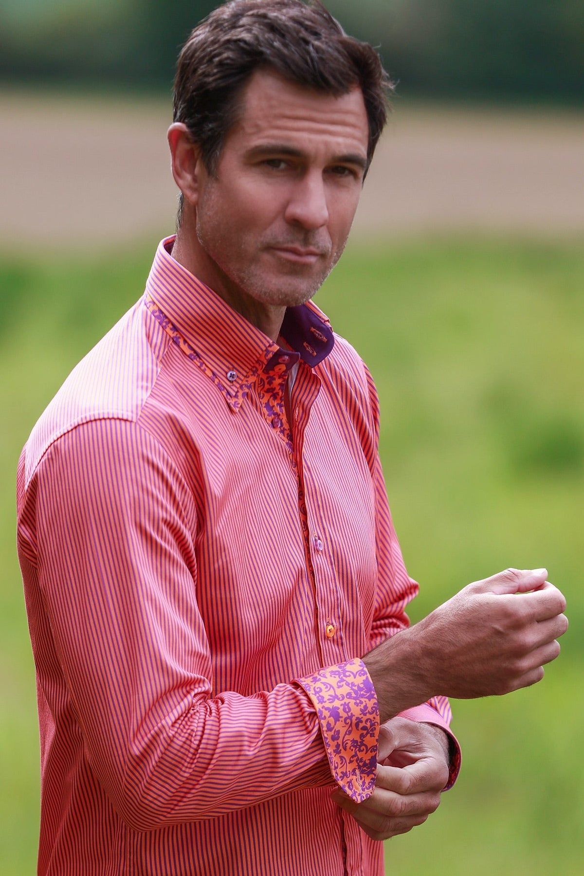 Stripe Double Collar Print Shirt
