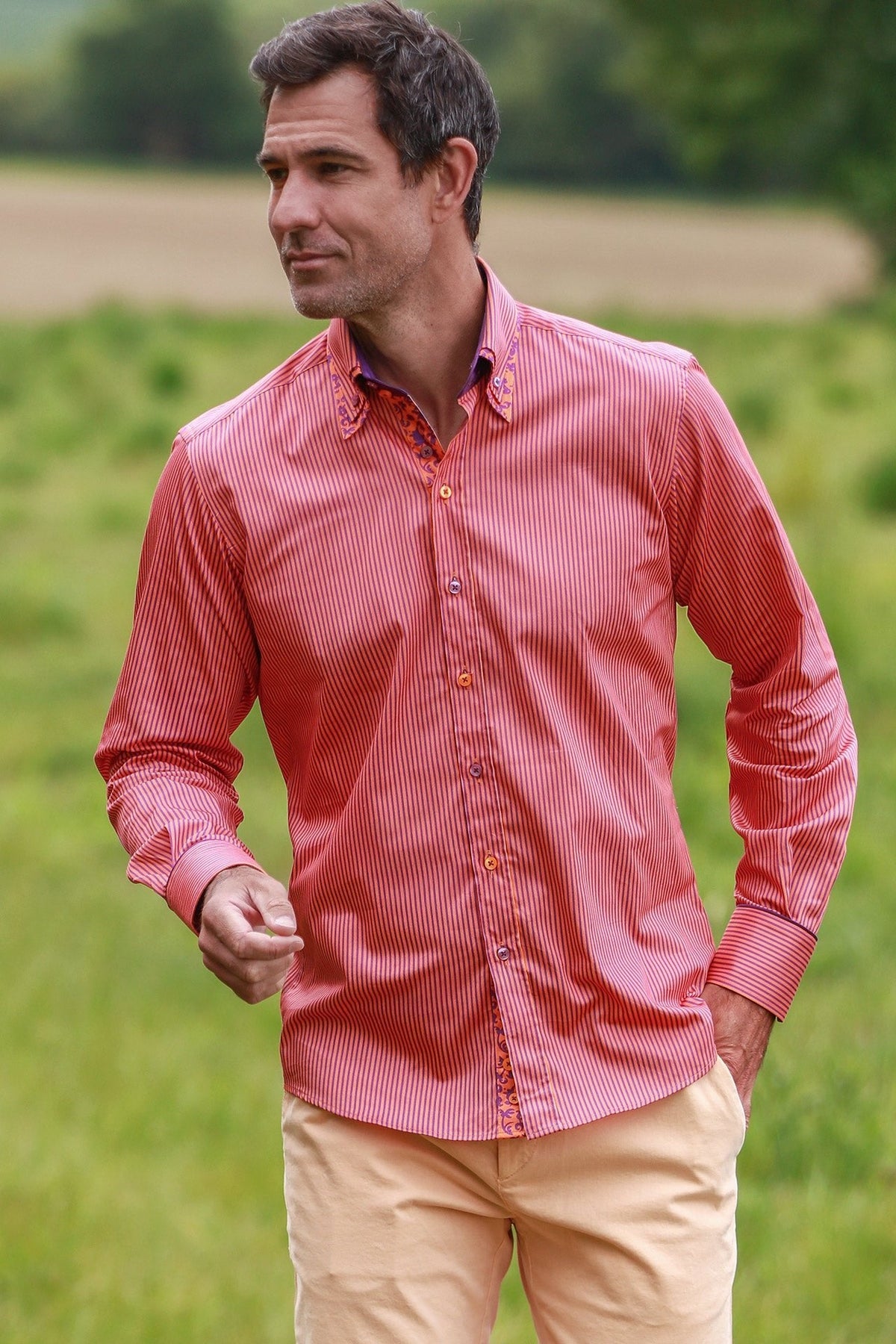 Stripe Double Collar Print Shirt