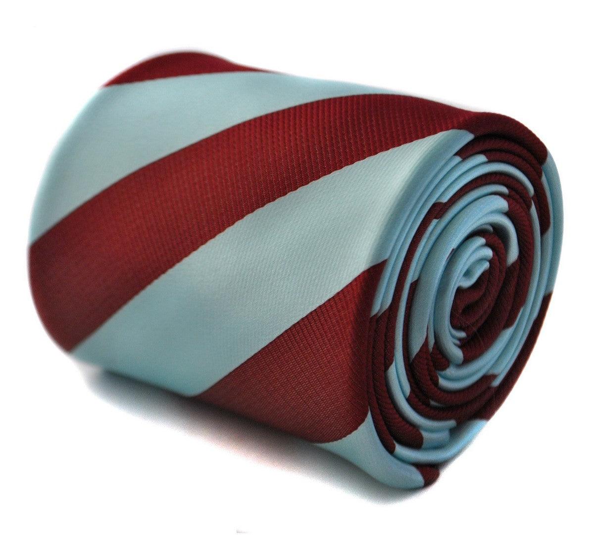 maroon and light blue barber striped tie