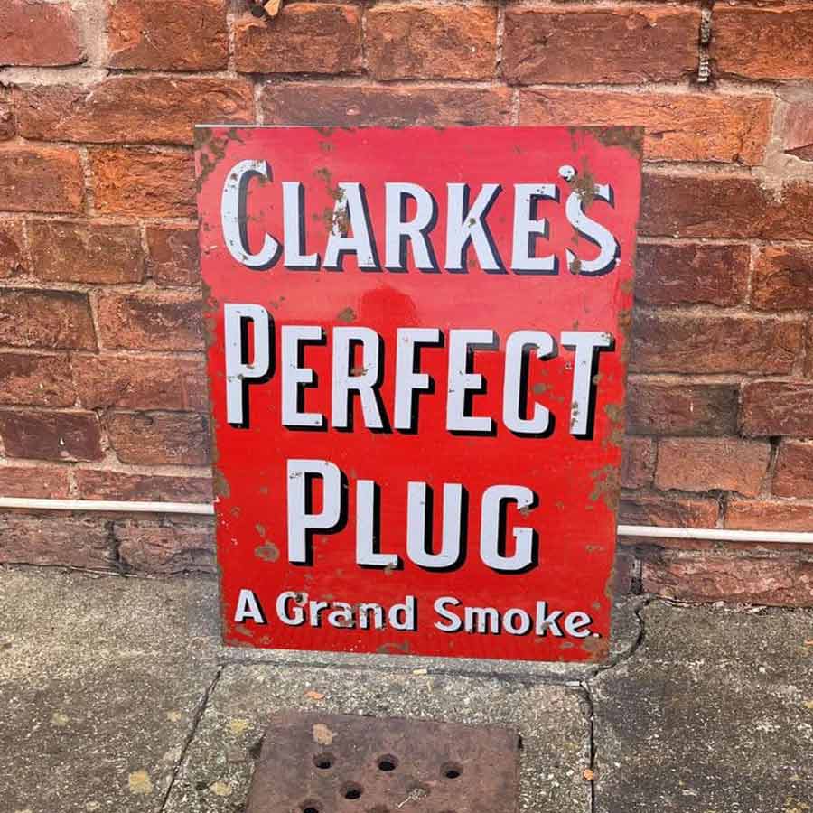 Clarkes Perfect Plug Vintage Metal Advertising Sign