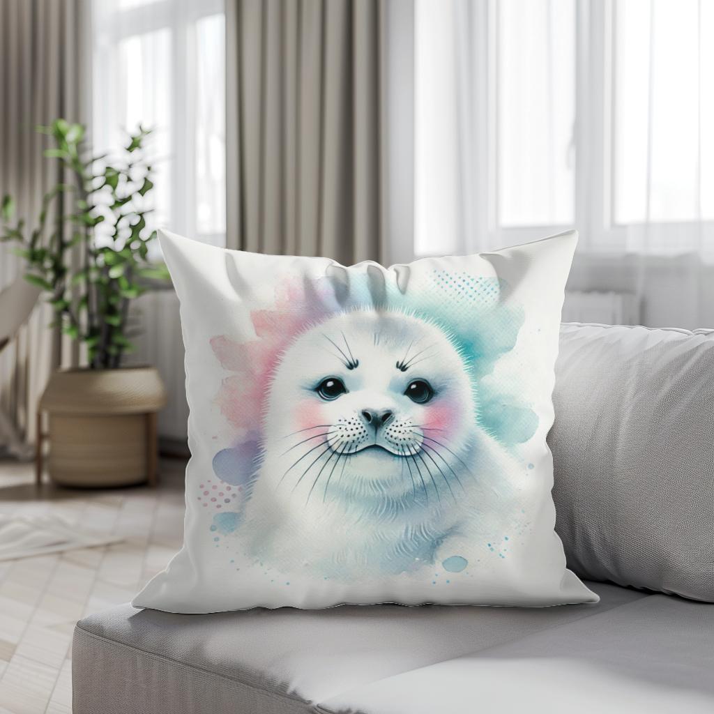 Smiling Harp Seal Cotton Cushion