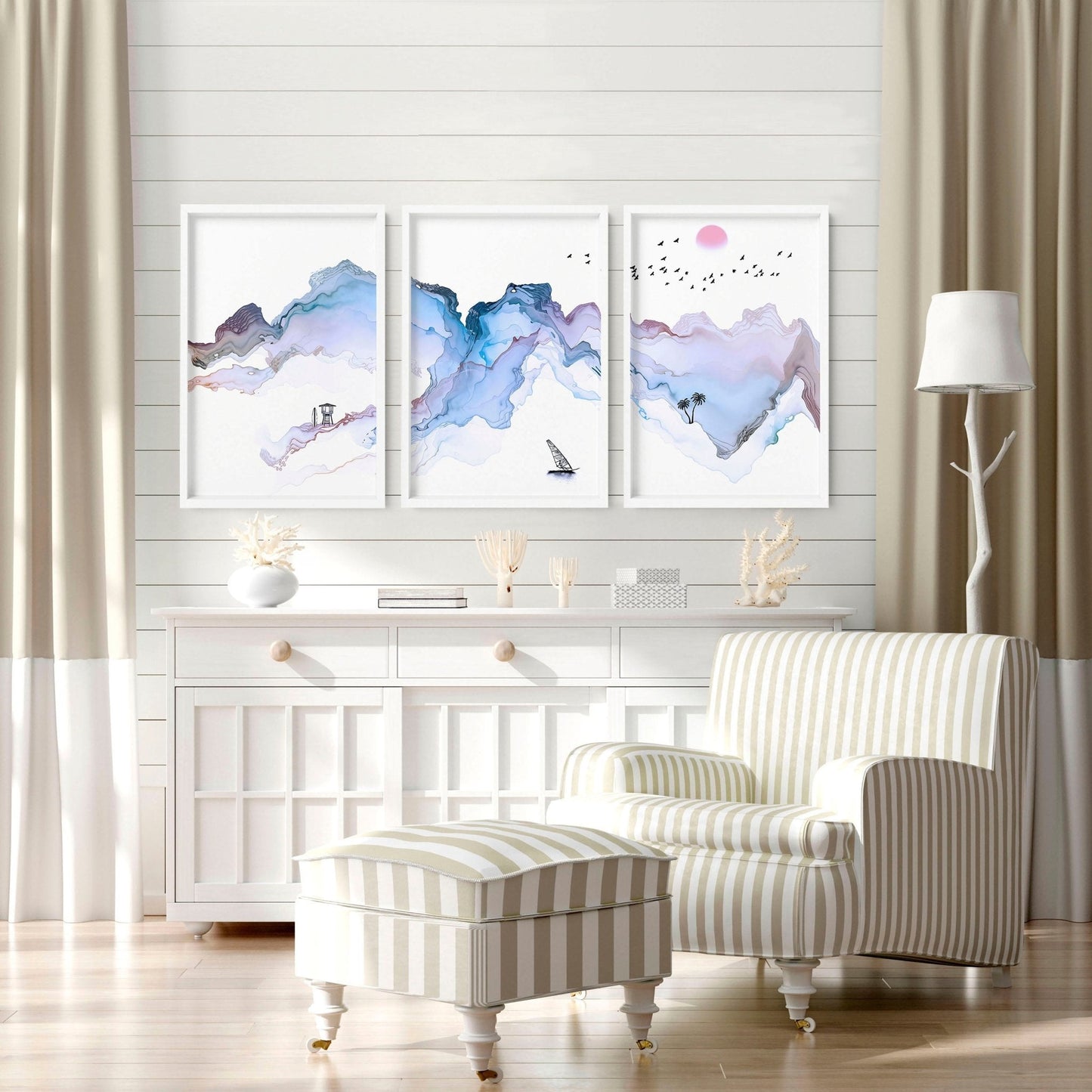 Art Prints Framed – Coastline Set of 3 Wall Art