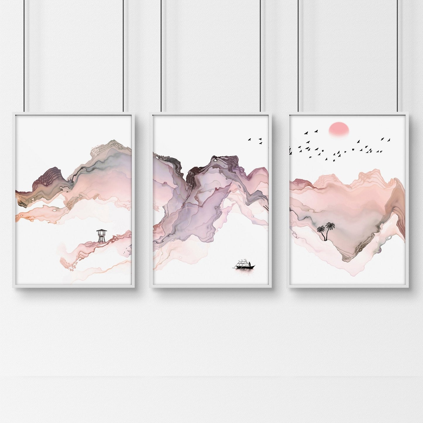 Framed coastal wall art for home office decor | set of 3 wall art
