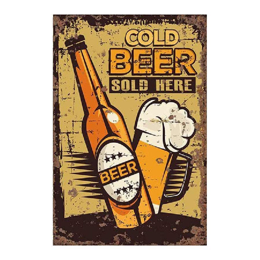Vintage cold beer sold here metal sign