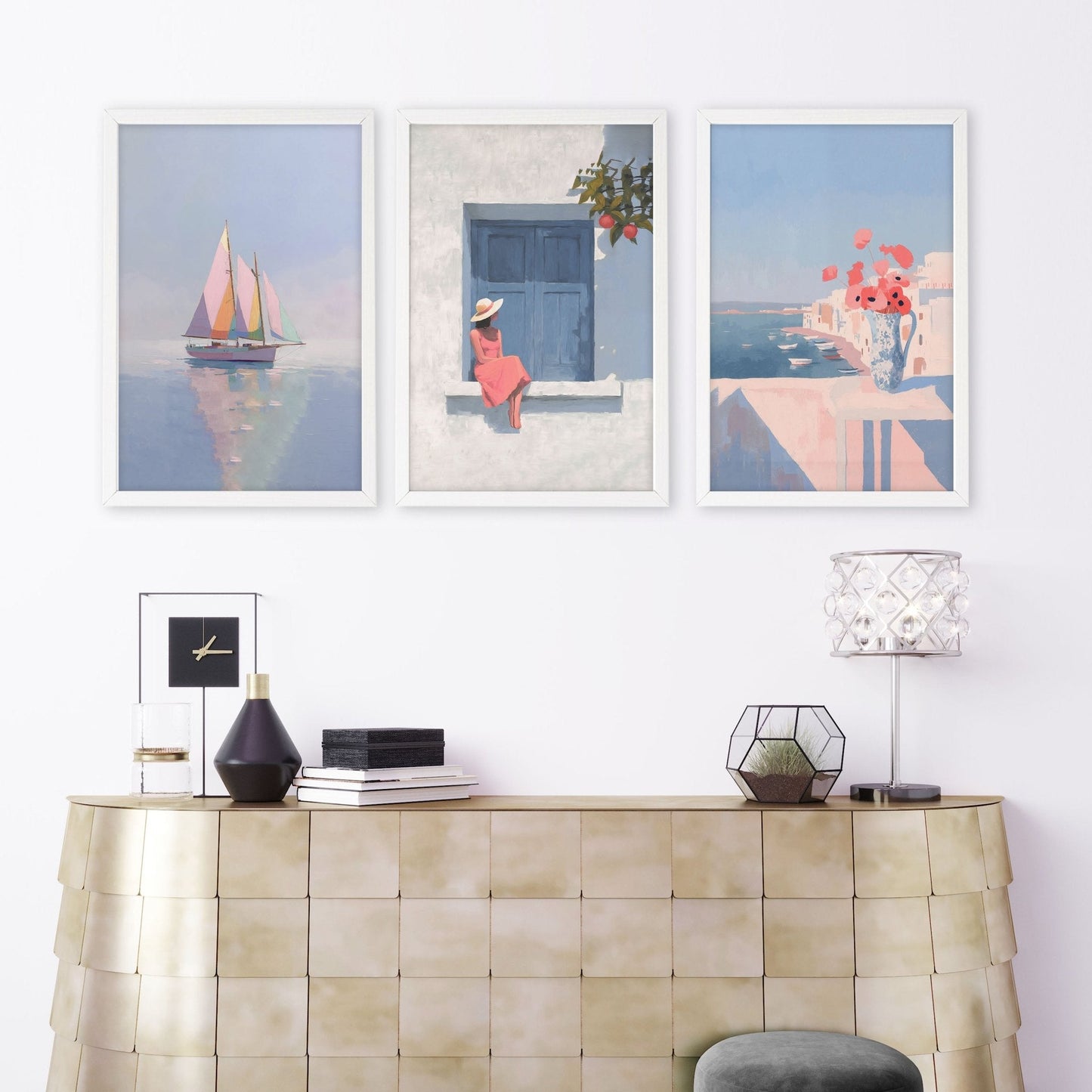 Colorful Living Room Walls | Set of 3 Italian Lifestyle Wall art Prints
