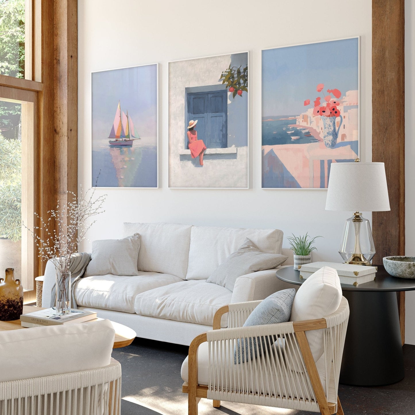 Colorful Living Room Walls | Set of 3 Italian Lifestyle Wall art Prints