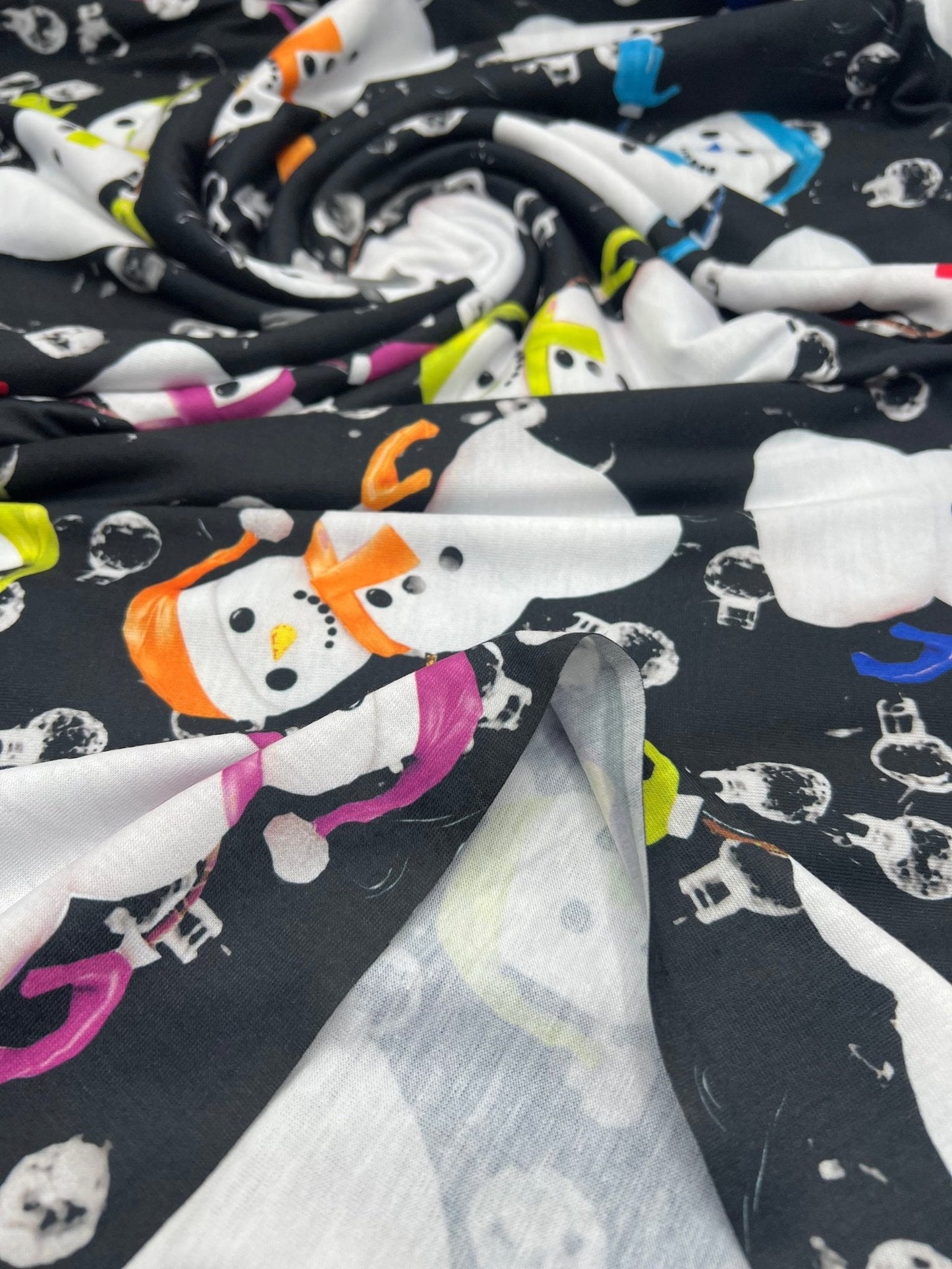 Colorful Scarves Snowman Print Soft Spun Poly Stretch Fabric