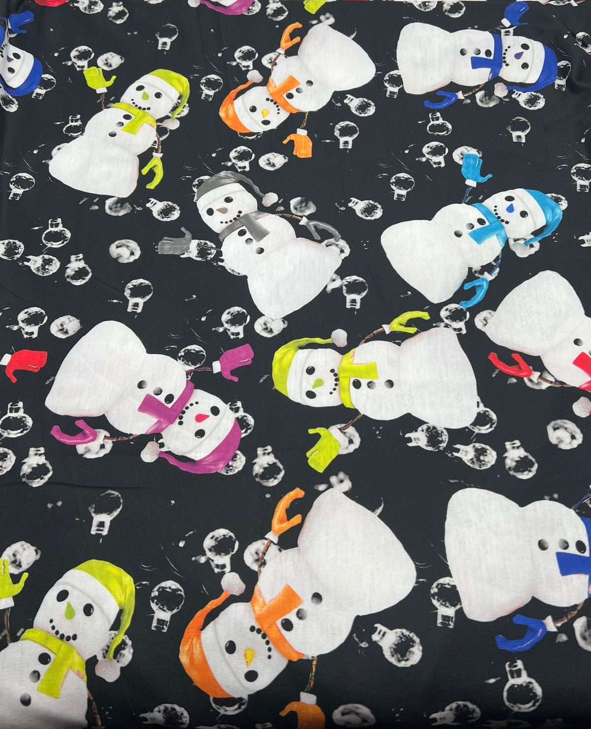 Colorful Scarves Snowman Print Soft Spun Poly Stretch Fabric