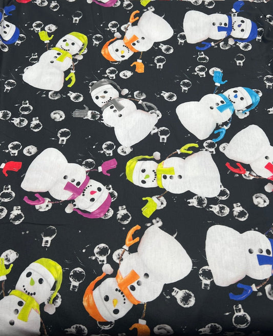 Colorful Scarves Snowman Print Soft Spun Poly Stretch Fabric