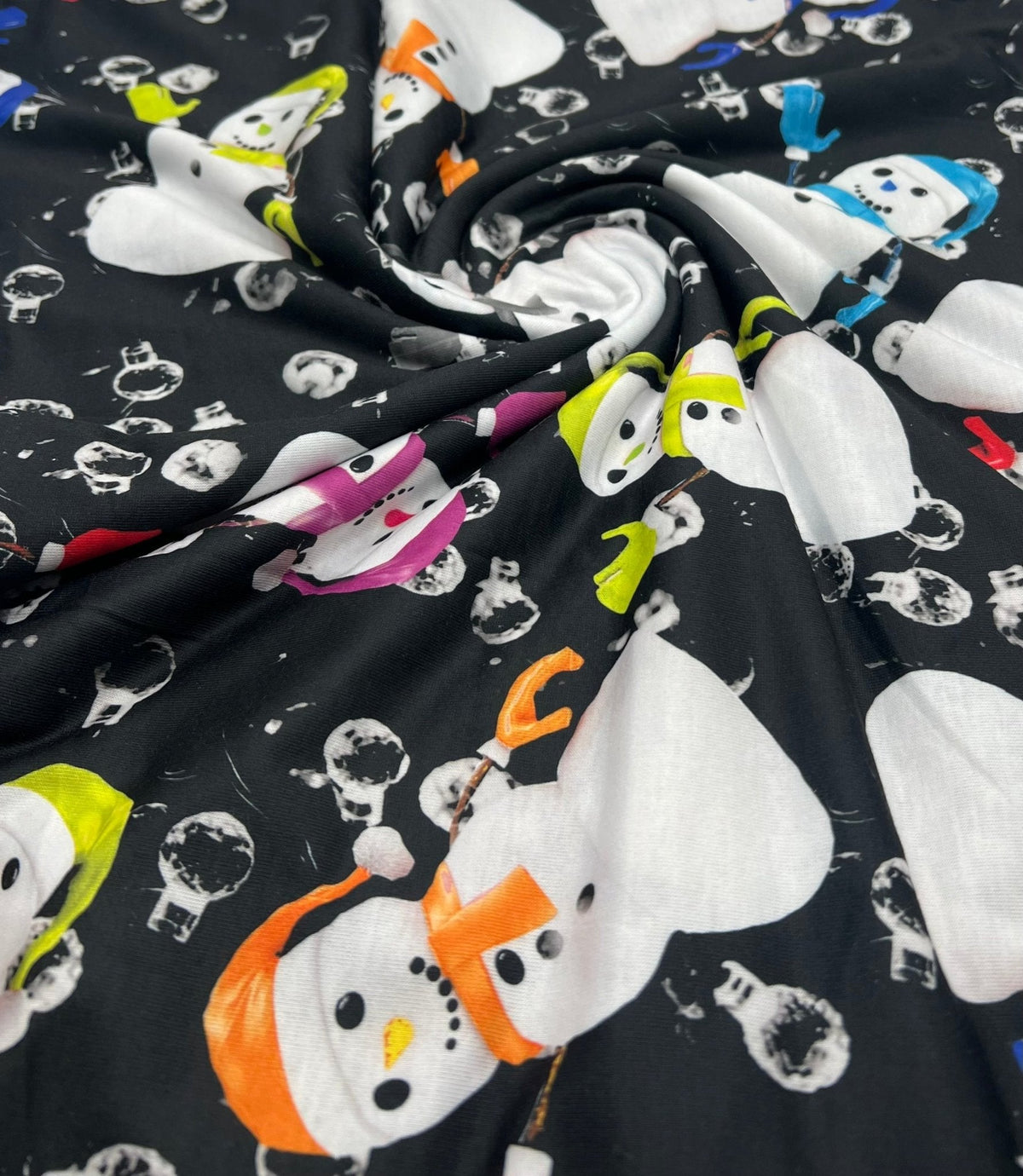 Colorful Scarves Snowman Print Soft Spun Poly Stretch Fabric