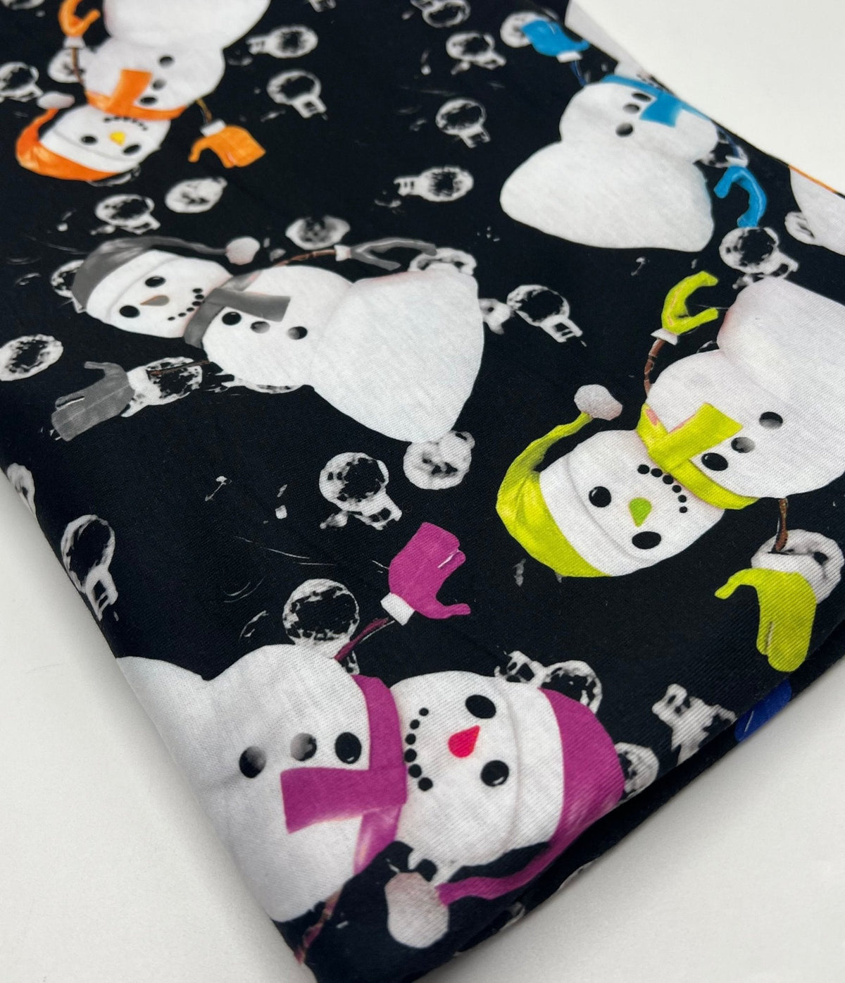 Colorful Scarves Snowman Print Soft Spun Poly Stretch Fabric