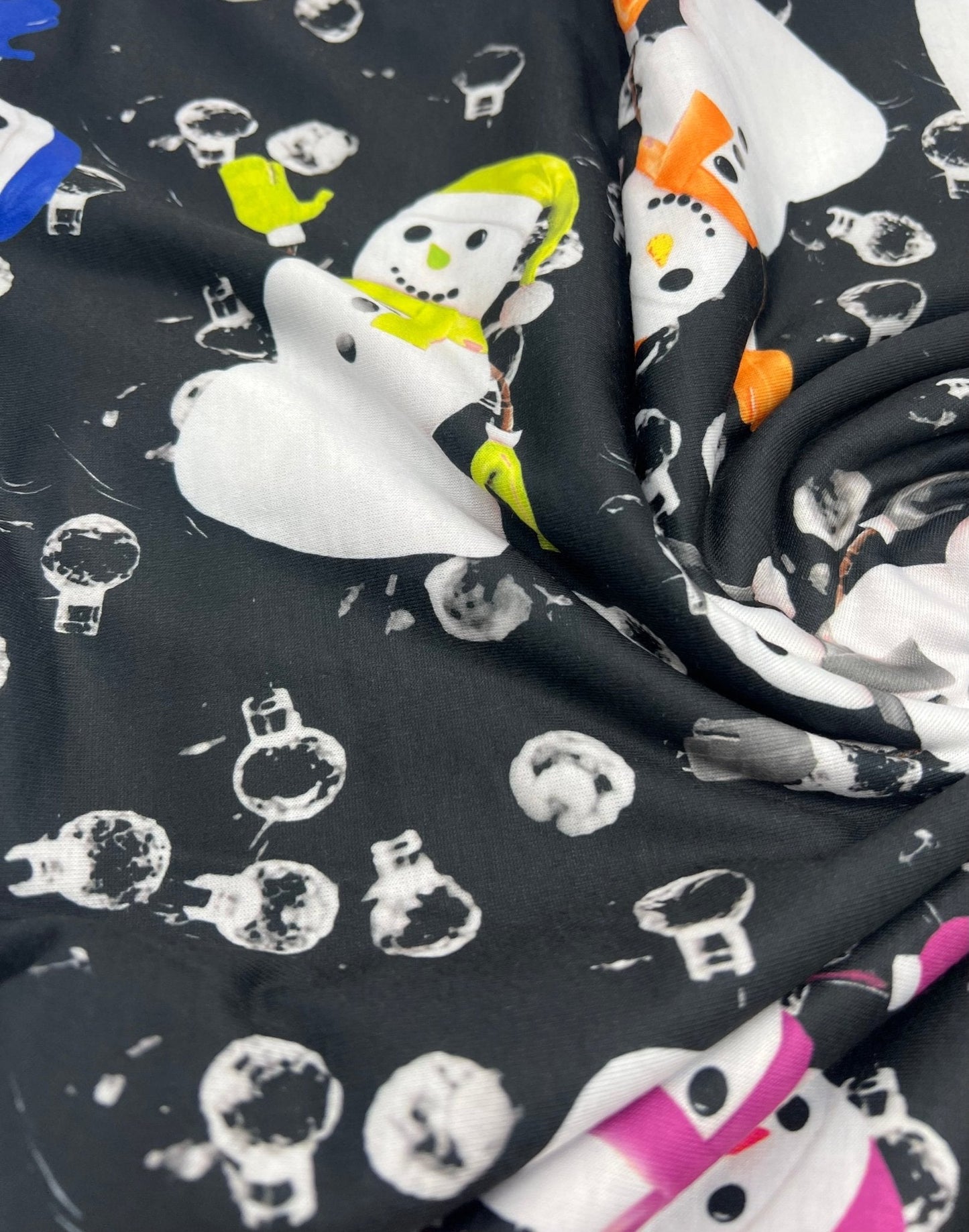 Colorful Scarves Snowman Print Soft Spun Poly Stretch Fabric