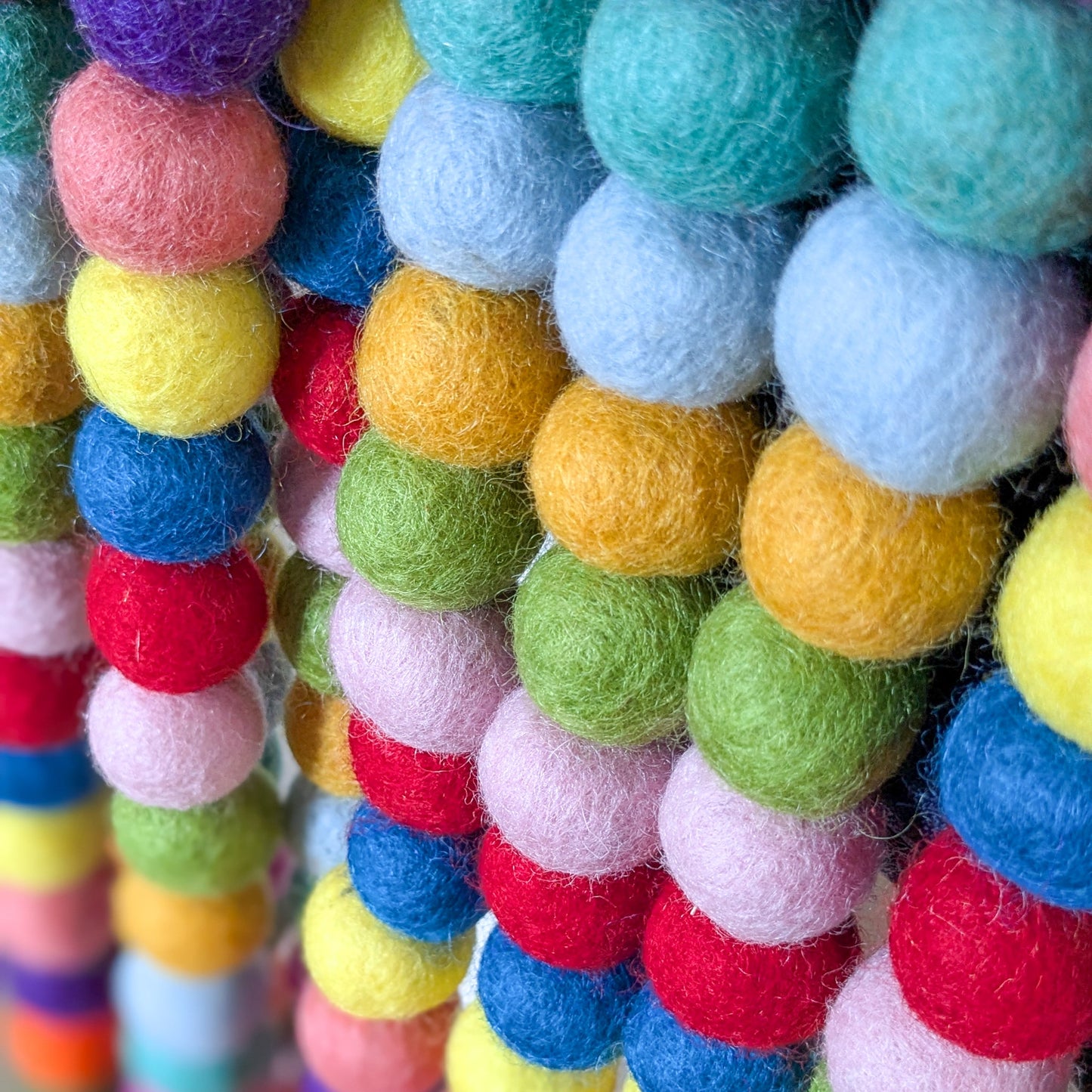 Colourful Felt Ball Garland, Fair Trade Eco Bunting Ethically Handmade in Nepal