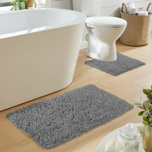 Como 2 Piece Grey Bath Mat & Pedestal Set Non-Slip Super Absorbent Cotton Bathroom Mats by OLIVIA ROCCO