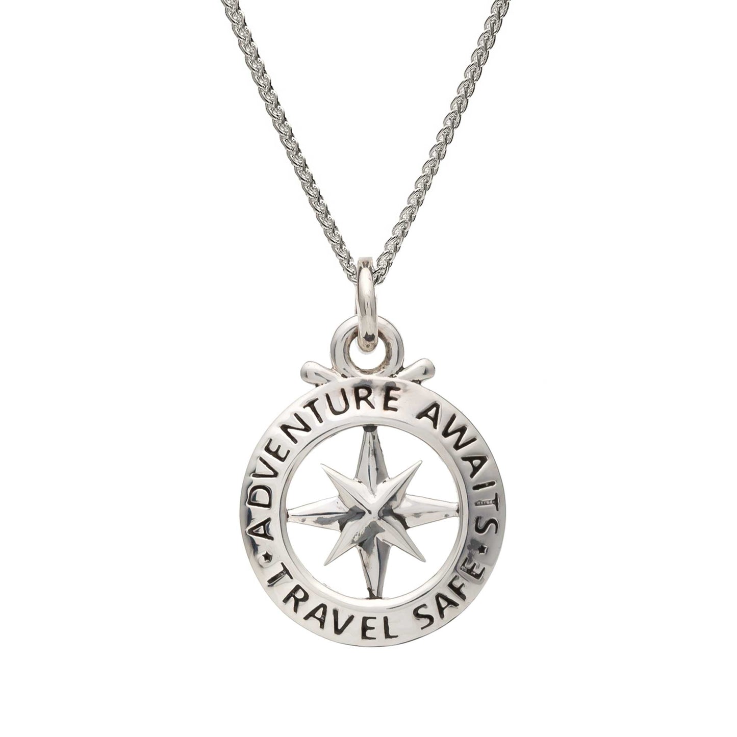 Travel Safe Outline Compass Silver Charm