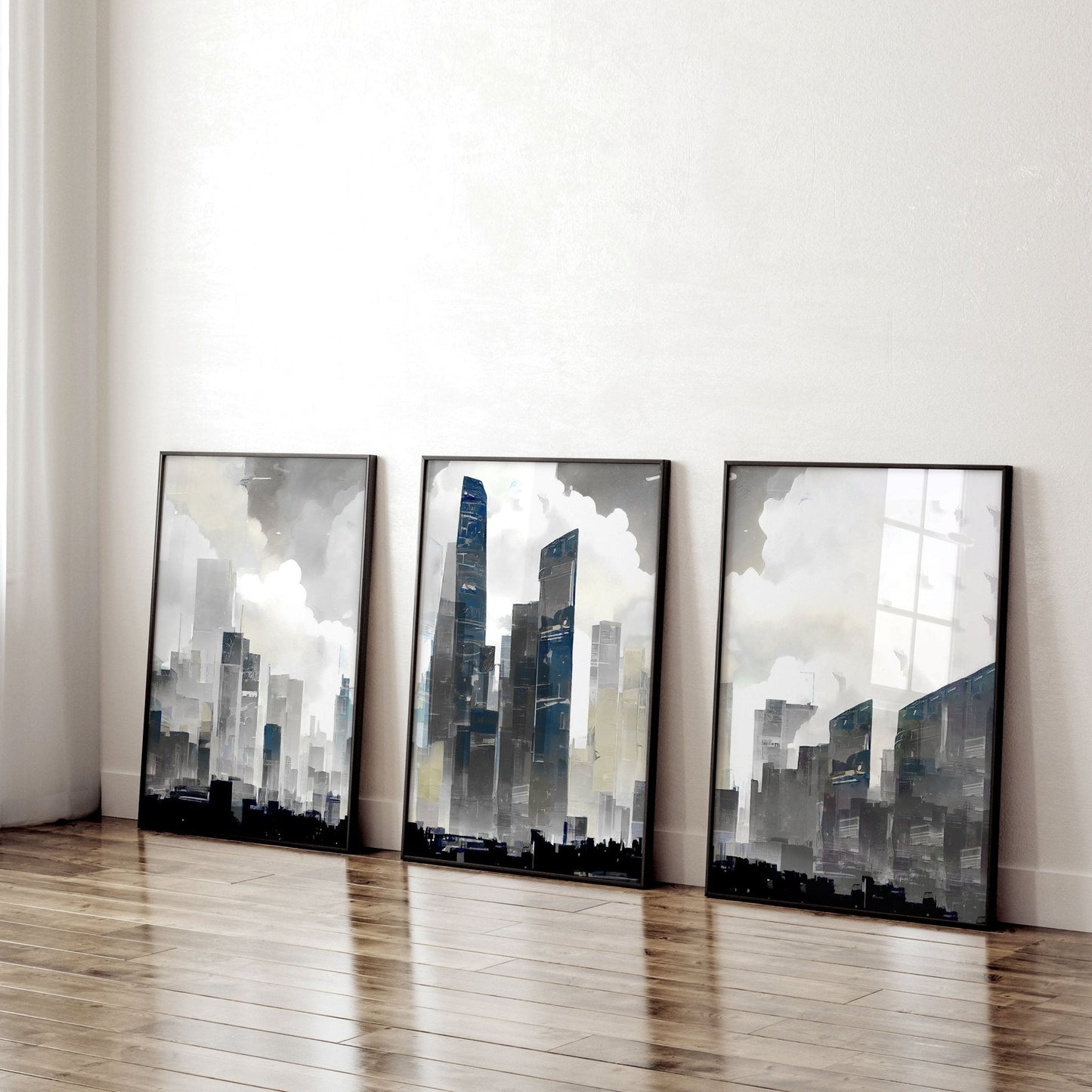 Contemporary Art Wall Decor | Set of 3 Urban Skyscrapers Wall art Prints