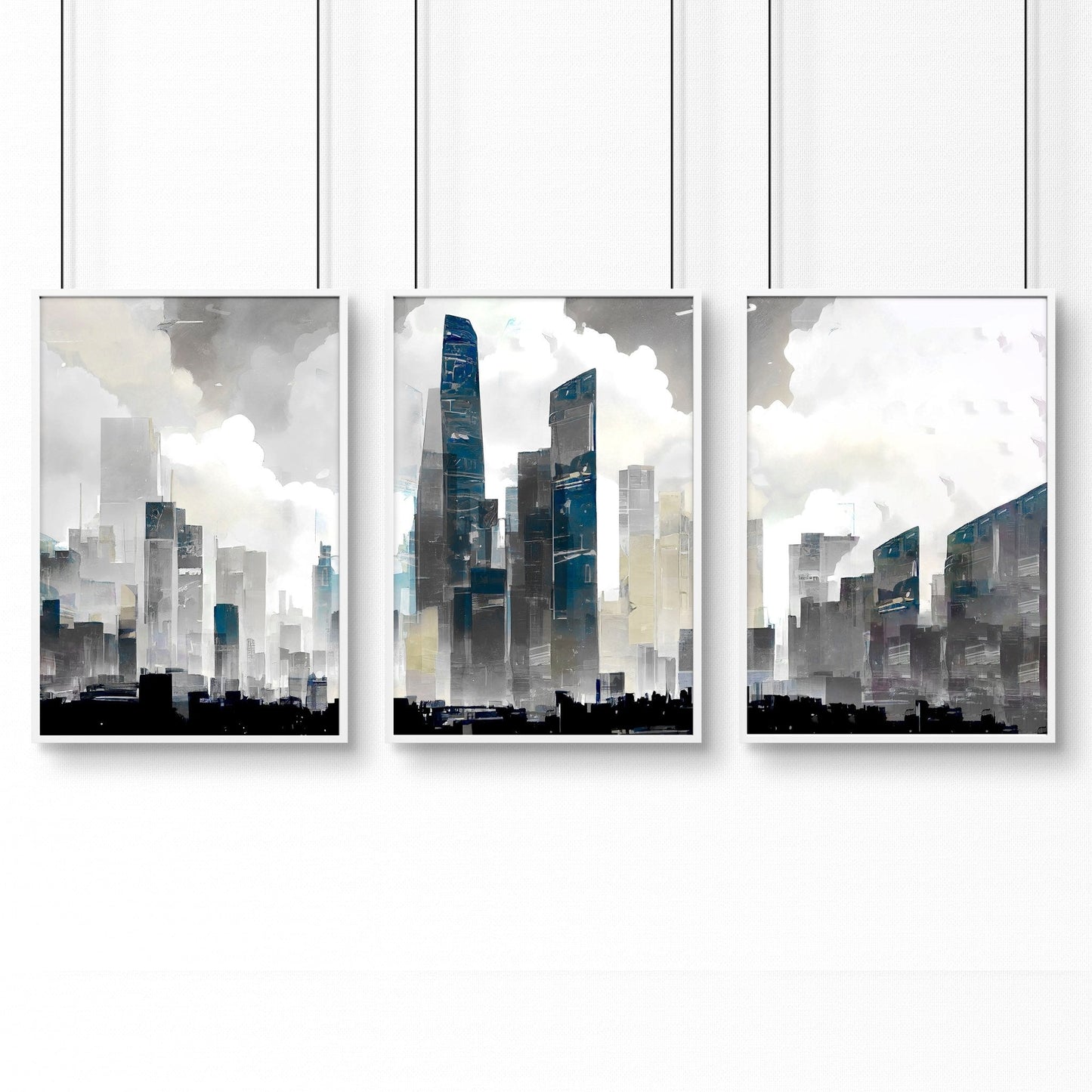 Contemporary Art Wall Decor | Set of 3 Urban Skyscrapers Wall art Prints