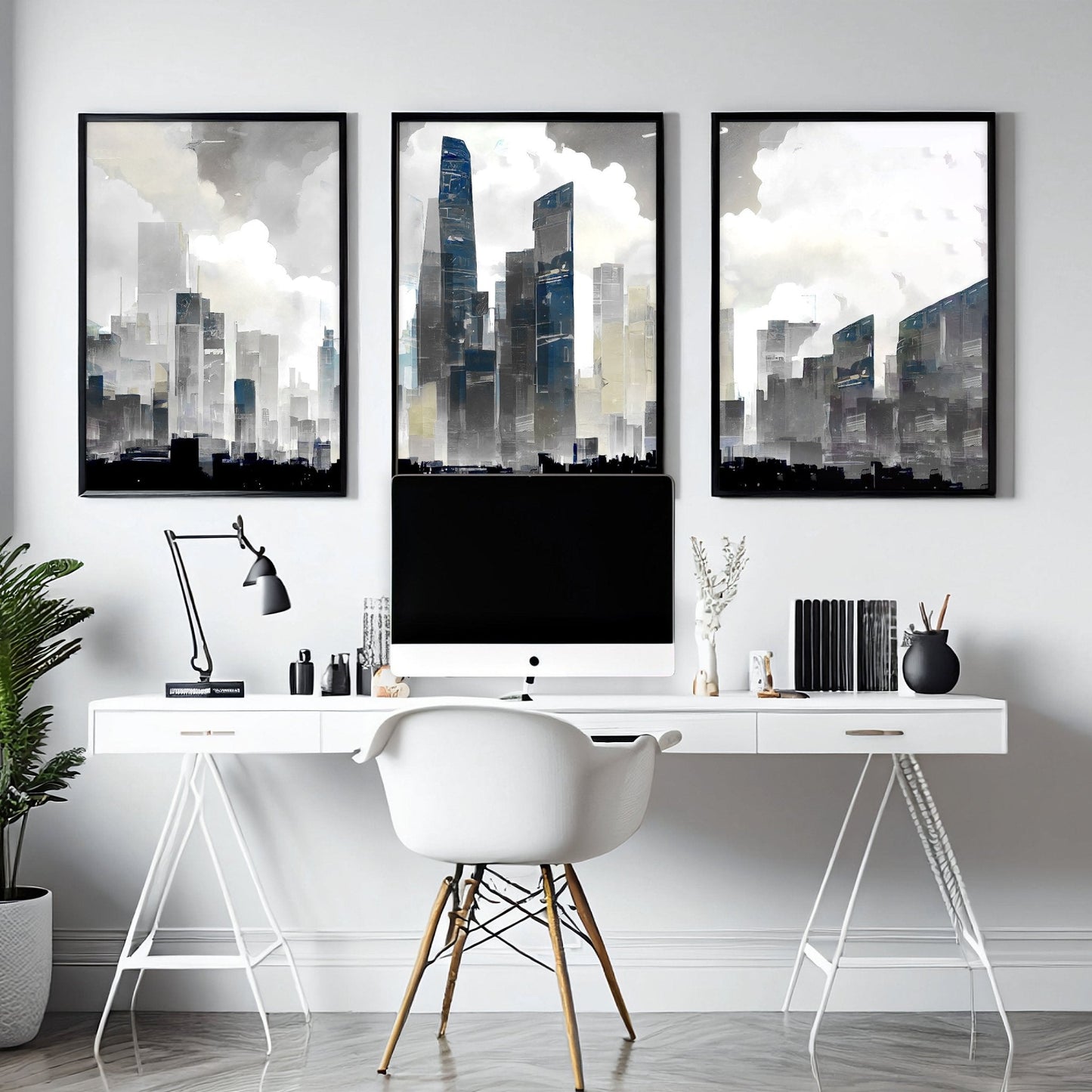 Contemporary Art Wall Decor | Set of 3 Urban Skyscrapers Wall art Prints