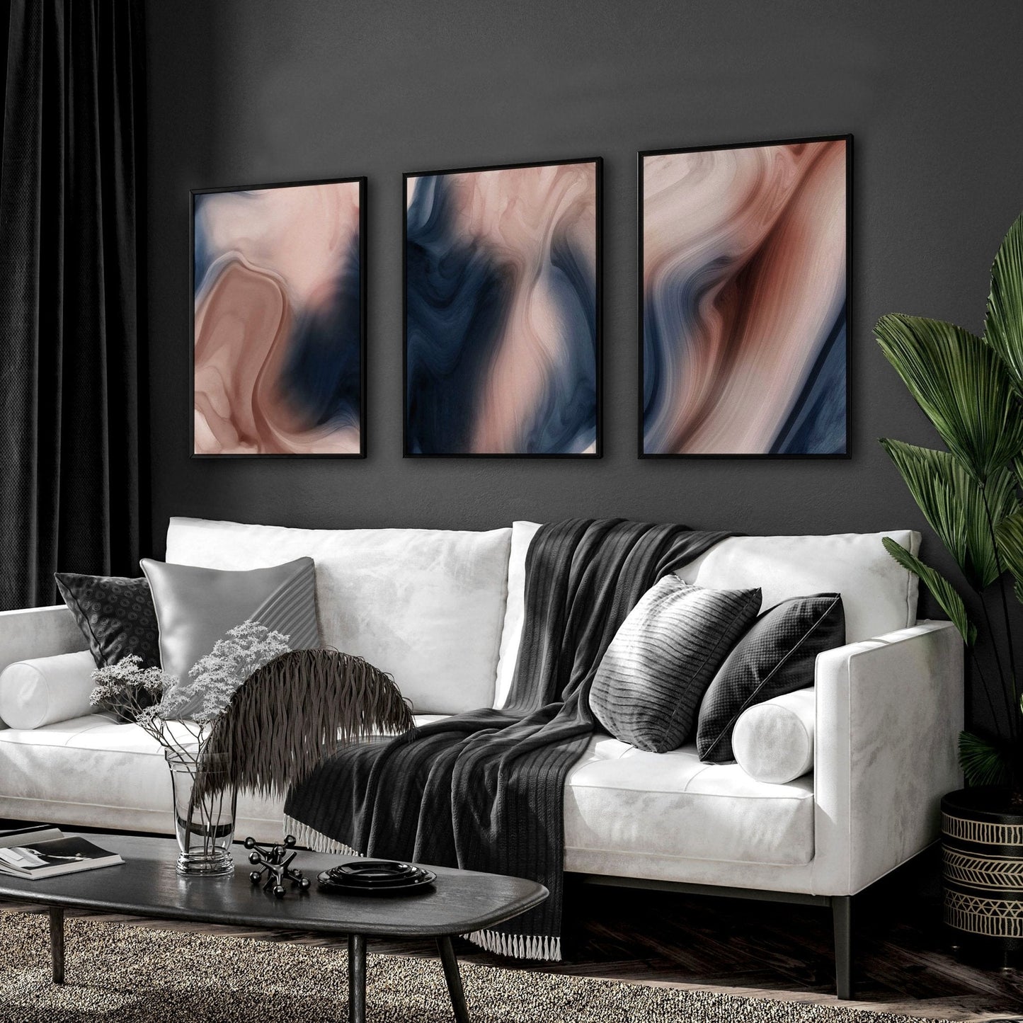 Contemporary wall art for living room | set of 3 framed wall art prints