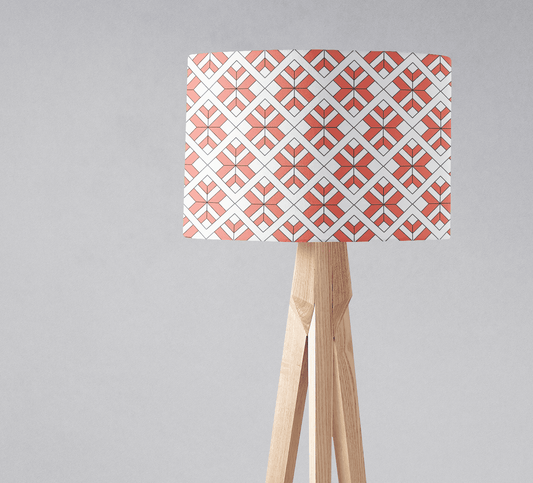 Coral and White Drum Lampshade, Geometric Design Shade for Table, Floor or Ceiling Pendant Light