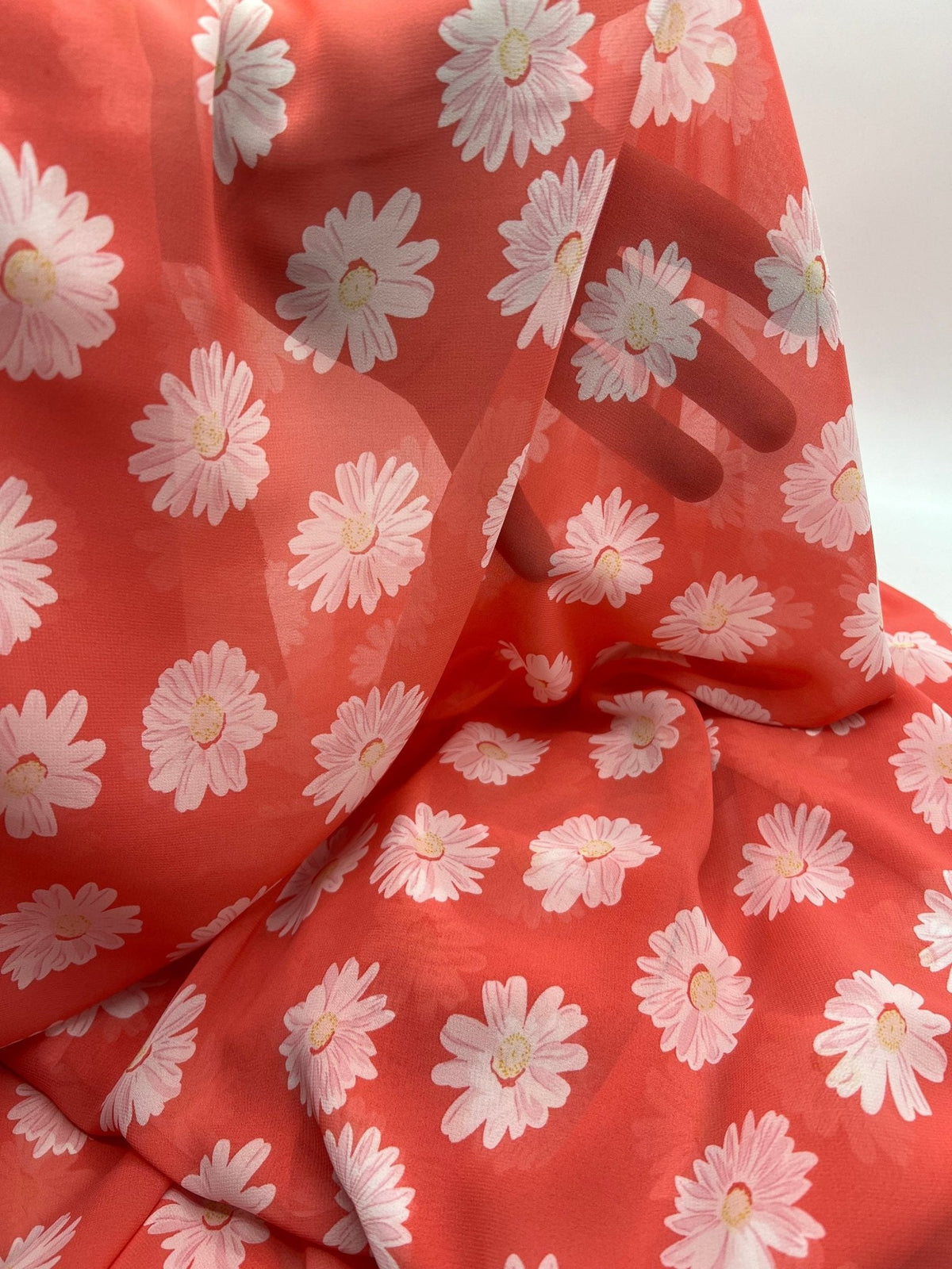 Coral Daisy Floral Printed Chiffon Dress Fabric