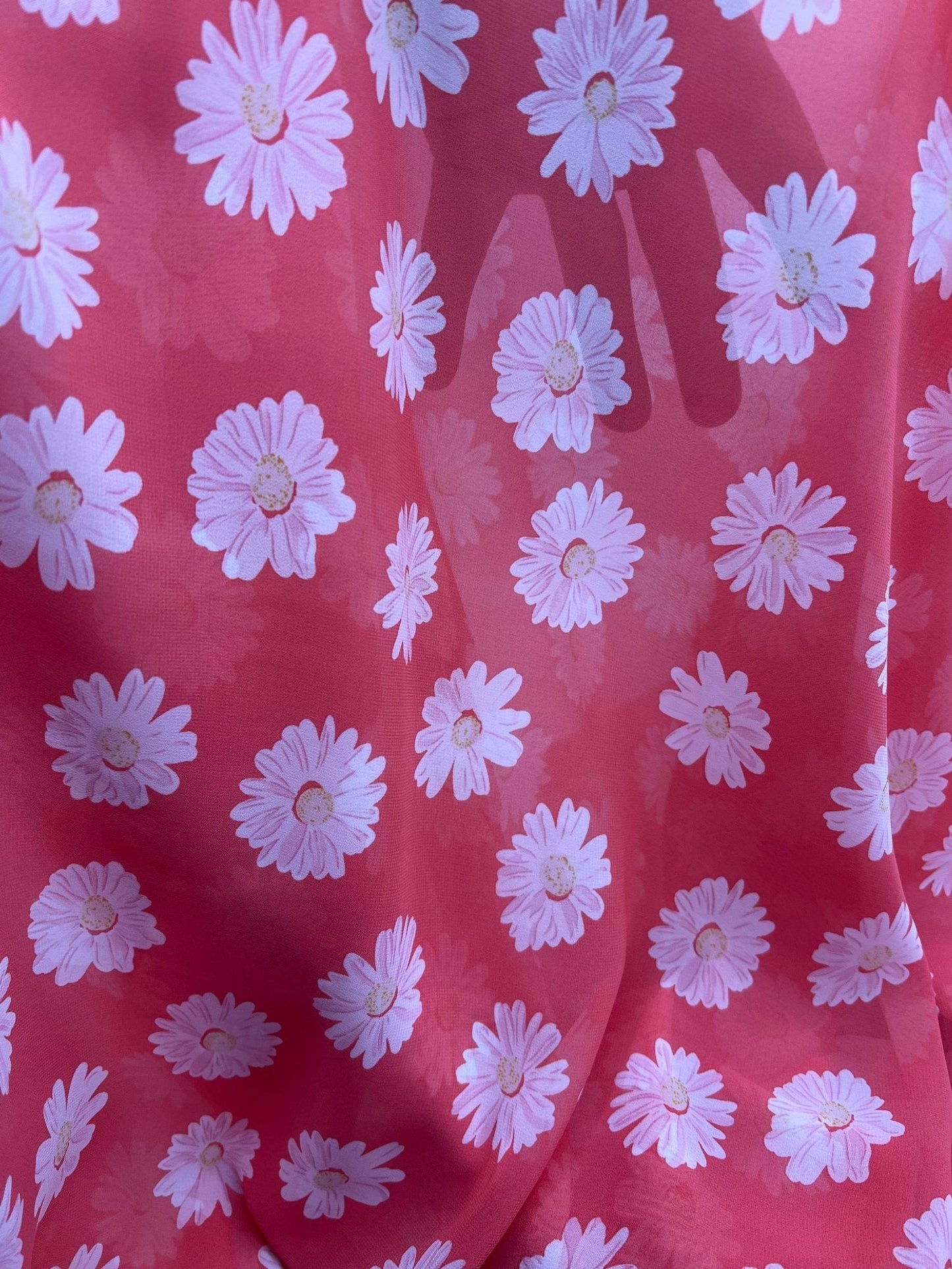 Coral Daisy Floral Printed Chiffon Dress Fabric