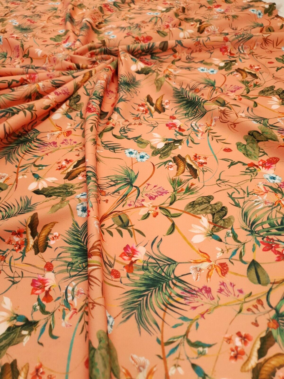 Coral Floral Printed Scuba Crepe Jersey Fabric 4 Way Stretch