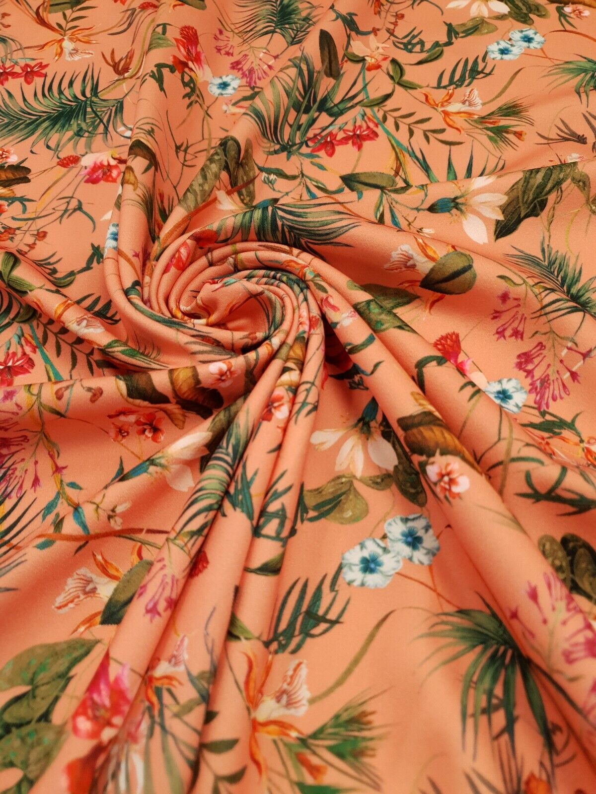 Coral Floral Printed Scuba Crepe Jersey Fabric 4 Way Stretch