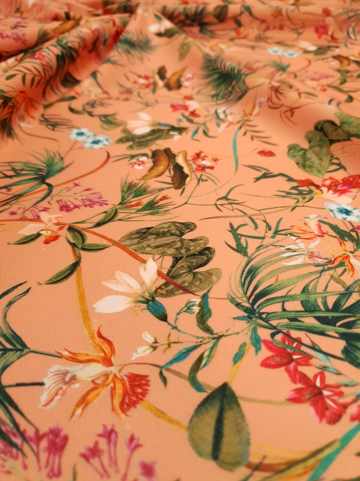 Coral Floral Printed Scuba Crepe Jersey Fabric 4 Way Stretch