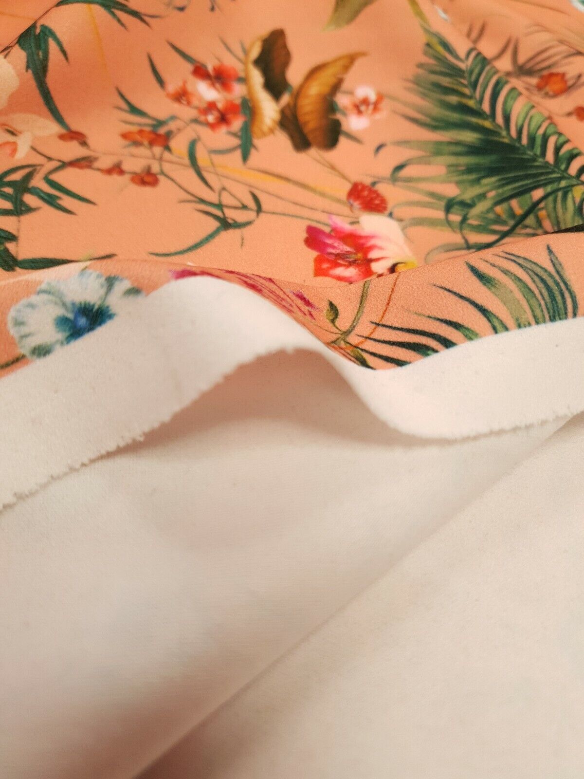 Coral Floral Printed Scuba Crepe Jersey Fabric 4 Way Stretch