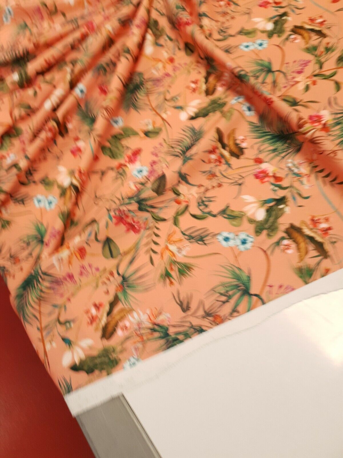 Coral Floral Printed Scuba Crepe Jersey Fabric 4 Way Stretch
