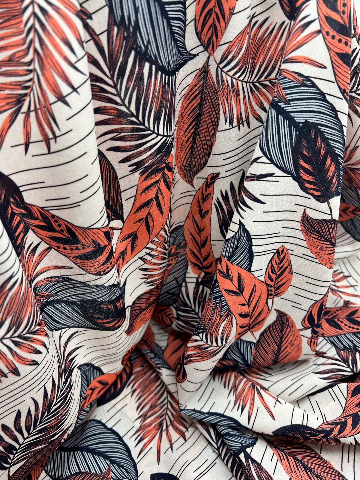 Coral Leaf Printed Chiffon Dress Fabric