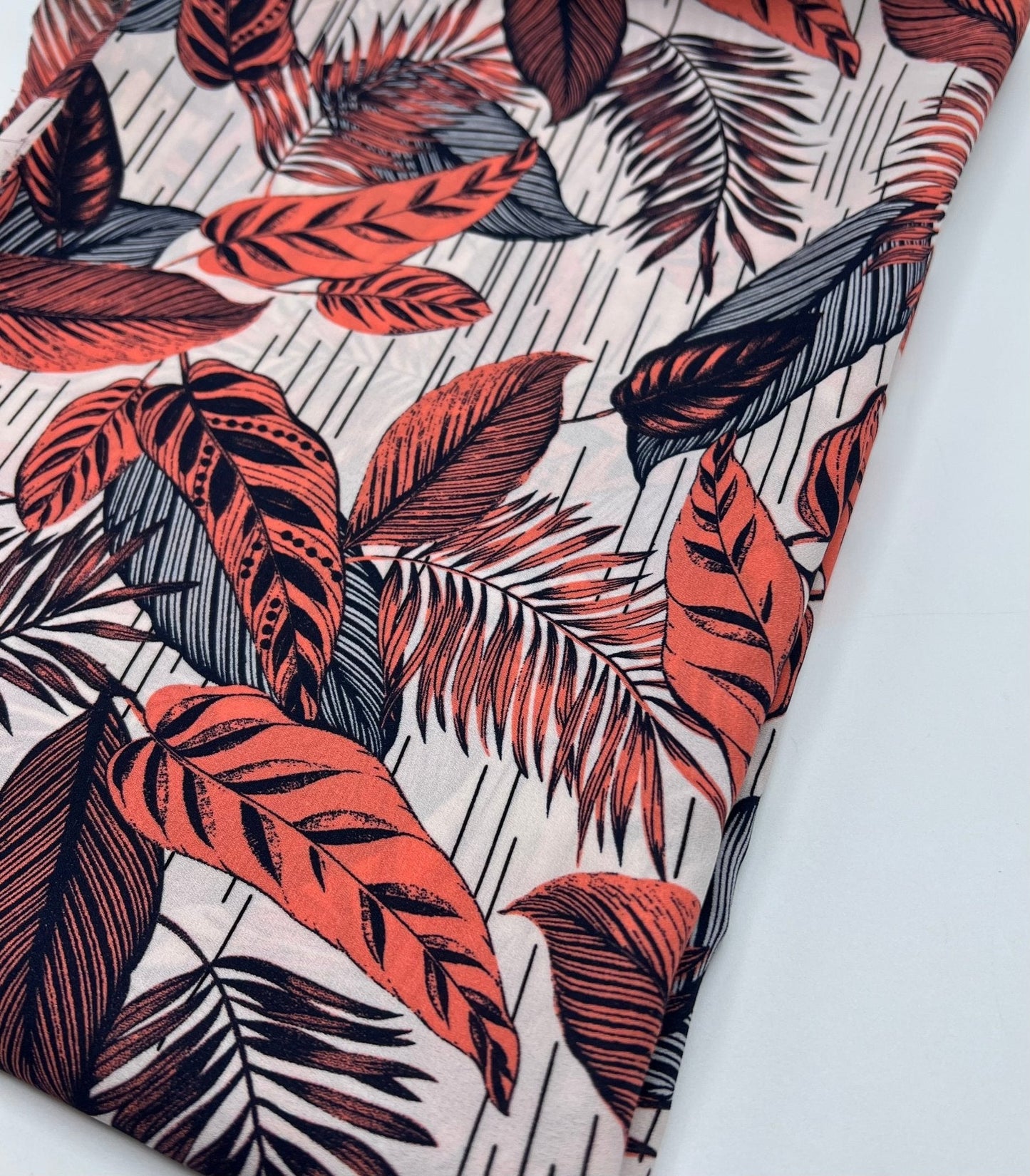 Coral Leaf Printed Chiffon Dress Fabric