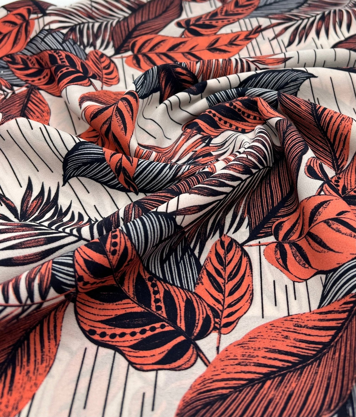 Coral Leaf Printed Chiffon Dress Fabric