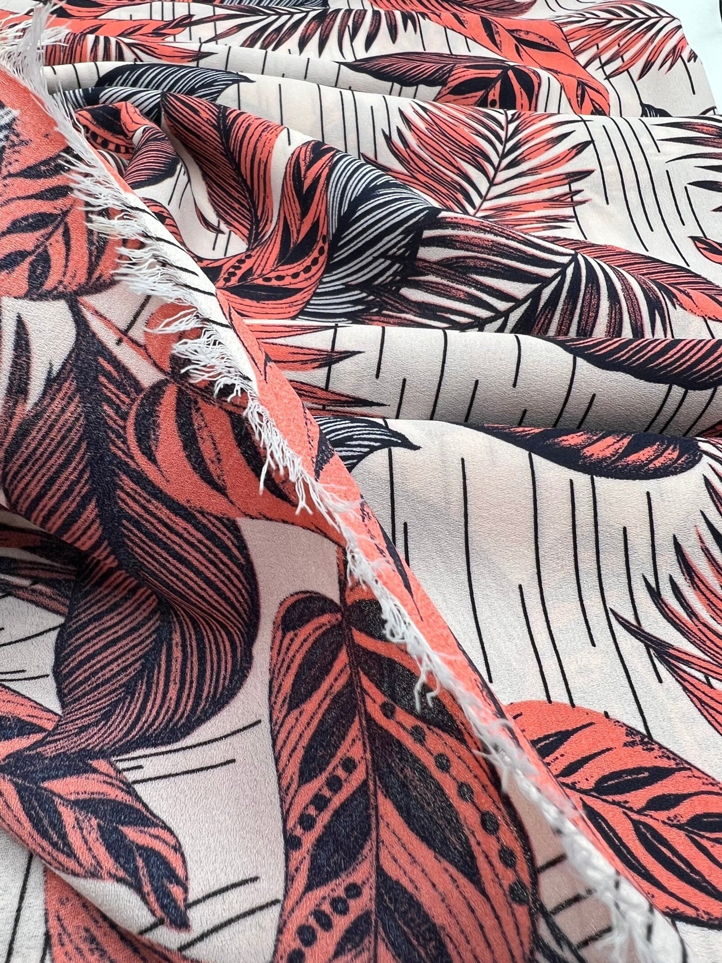 Coral Leaf Printed Chiffon Dress Fabric
